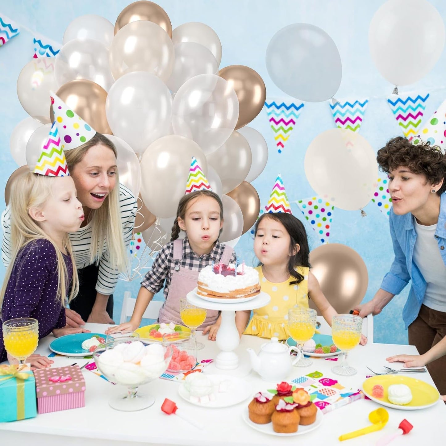 Nude White Gold Balloons, 50PCS 12inch Pearl Balloon Metallic Champagne Gold Sand Pearl White Clear Balloons for Girls Wedding Anniversary Bachelorette Party Bridal Shower Birthday Decorations