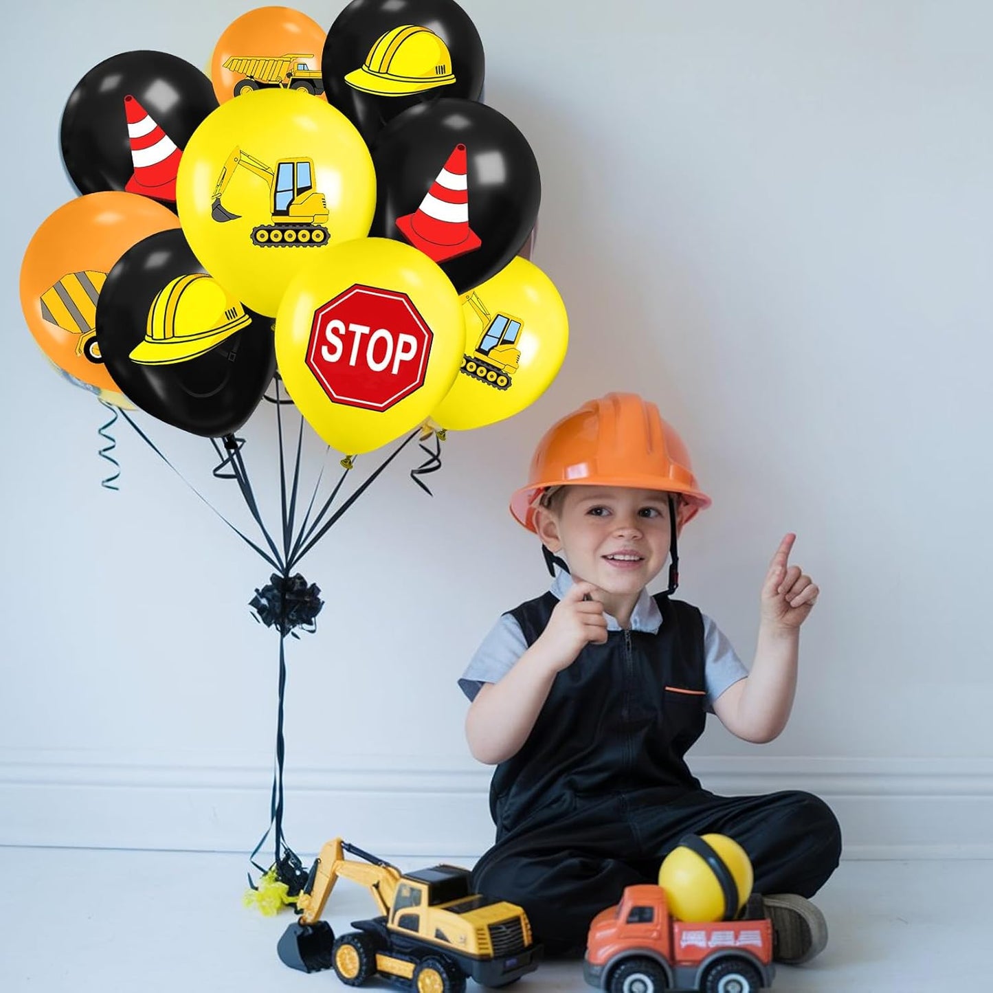 Construction Balloons, 12 Inch Black Yellow Orange Confetti Truck Construction Party Latex Balloons for Boy Excavator Party Baby Shower Truck Themed Birthday Decorations