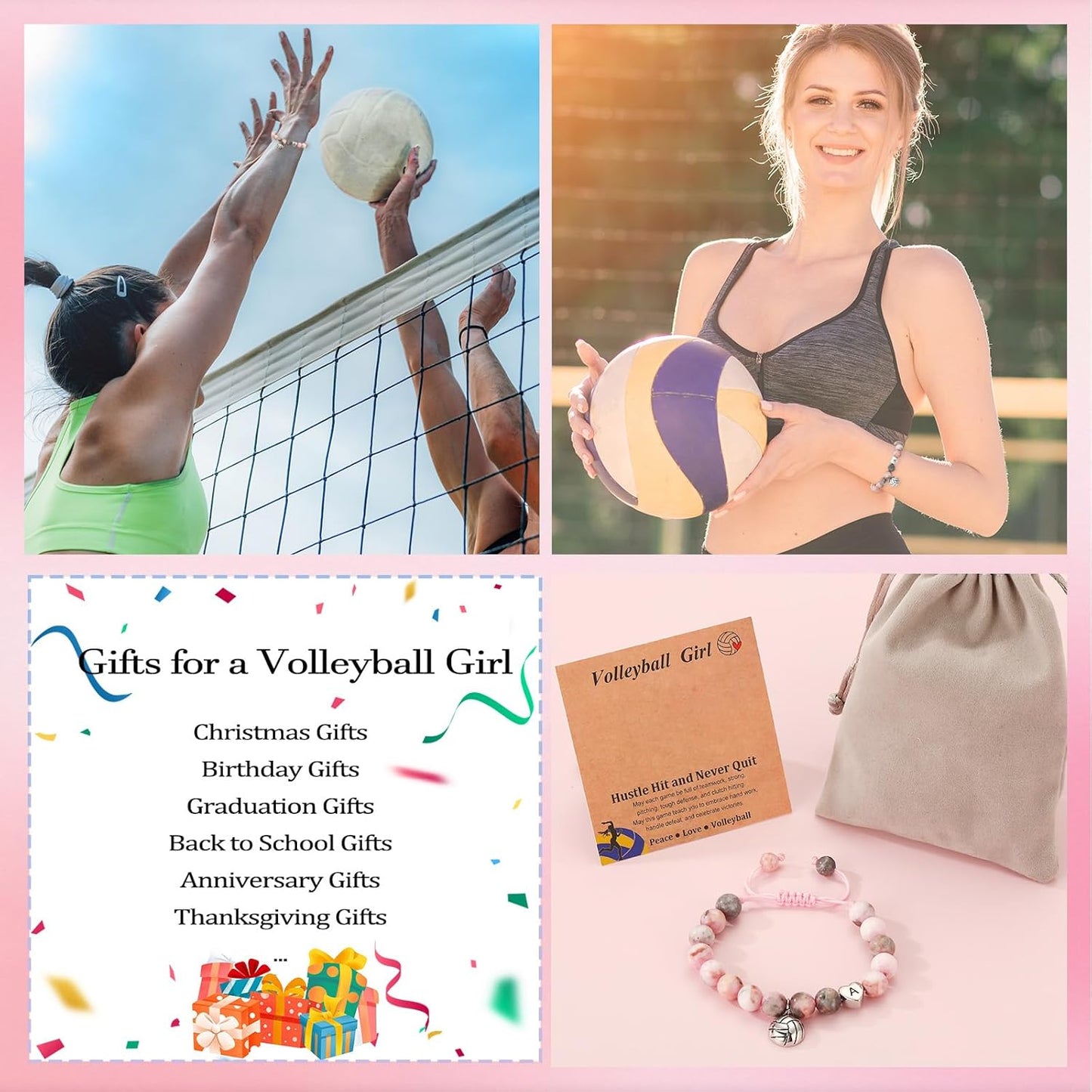 Stocking Stuffers for Teen Girls -Volleyball/Softball Bracelet Heart Initial Gifts Sports Accessories Jewelry Gift Ideas for Teen Girls Women for Christmas Birthday