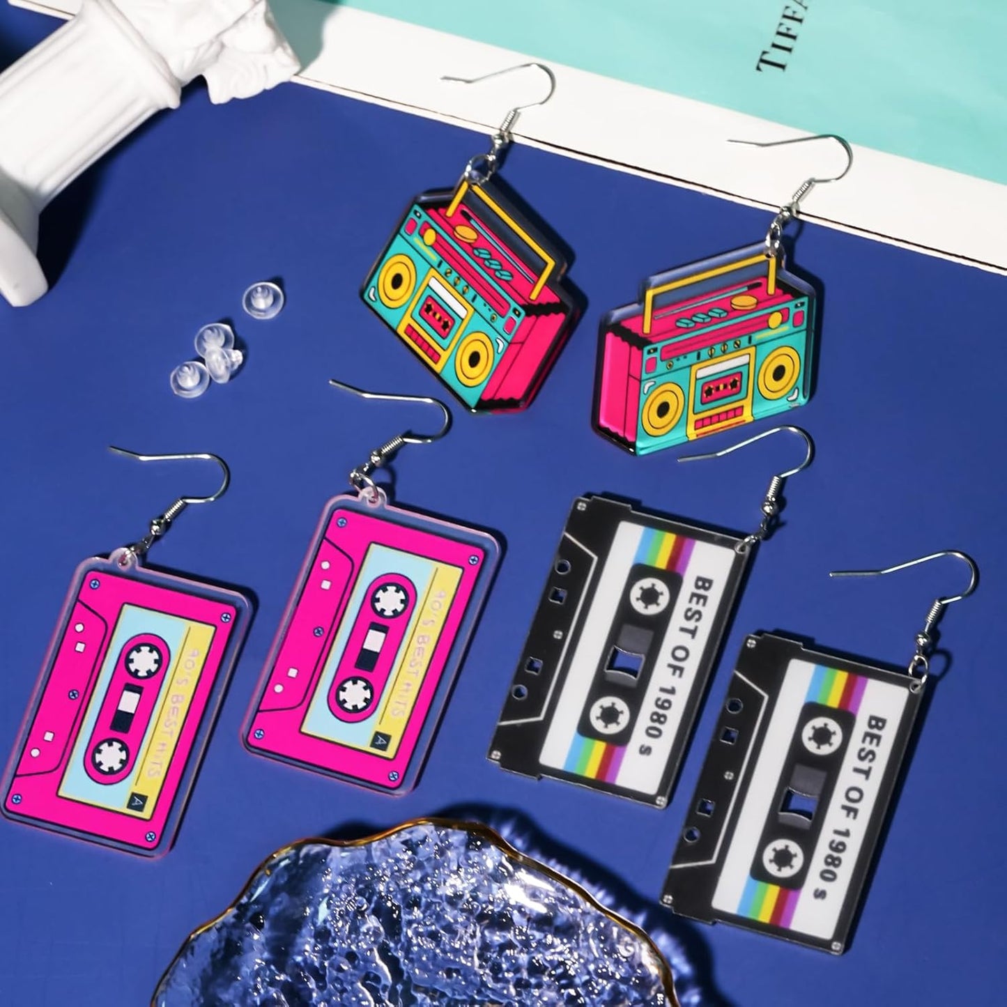 80s 90s Retro Cassette Tape Neon Earrings for Women Acrylic Radio Earring Set for 80s 90s Accessories Cosplay Party Jewelry Gifts