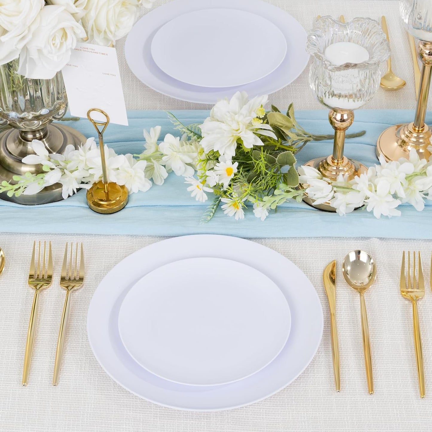 LIYH 120 Pcs White Plastic Plates Heavyduty - Thanksgiving Plates Disposable Plate Dishes for Party Wedding Includes 60 Dinner 10.25" & 60 Dessert Plate 7.5" for Thanksgiving Day