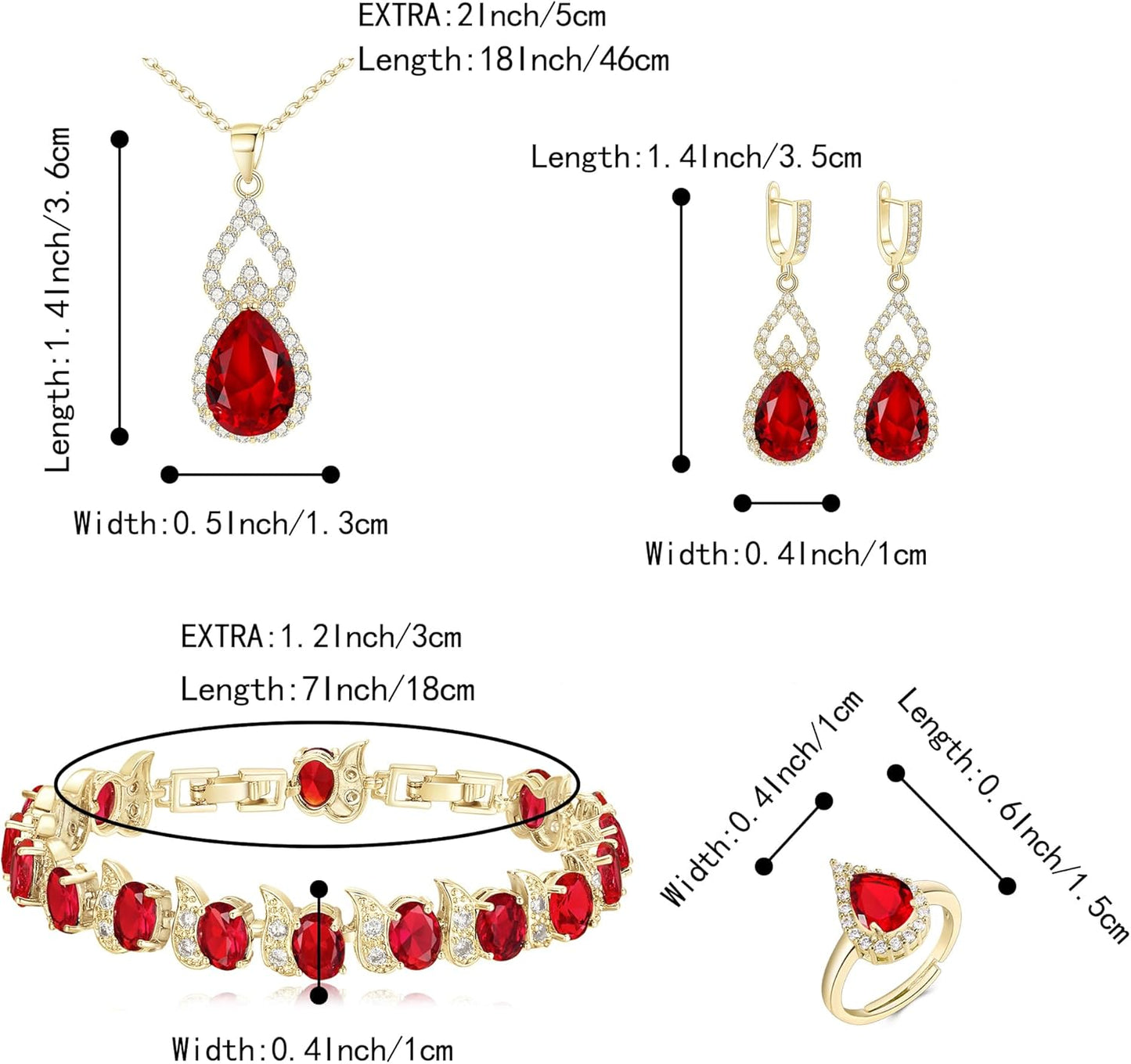 BriLove Wedding Jewelry Set for Women Bride Bridesmaid, Gorgeous Cubic Zirconia Teardrop Necklace Earrings Bracelet Adjustable Ring Jewelry Gift for Birthday/Anniversary/Mother’s Day