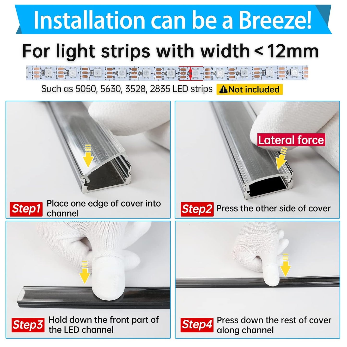 Muzata 20Pack 3.3FT/1M LED Channel Black Aluminum U Shape LED Strip Channel with Transparent Clear Cover Easy Installation with Paper User Manual U1SW BT 1M