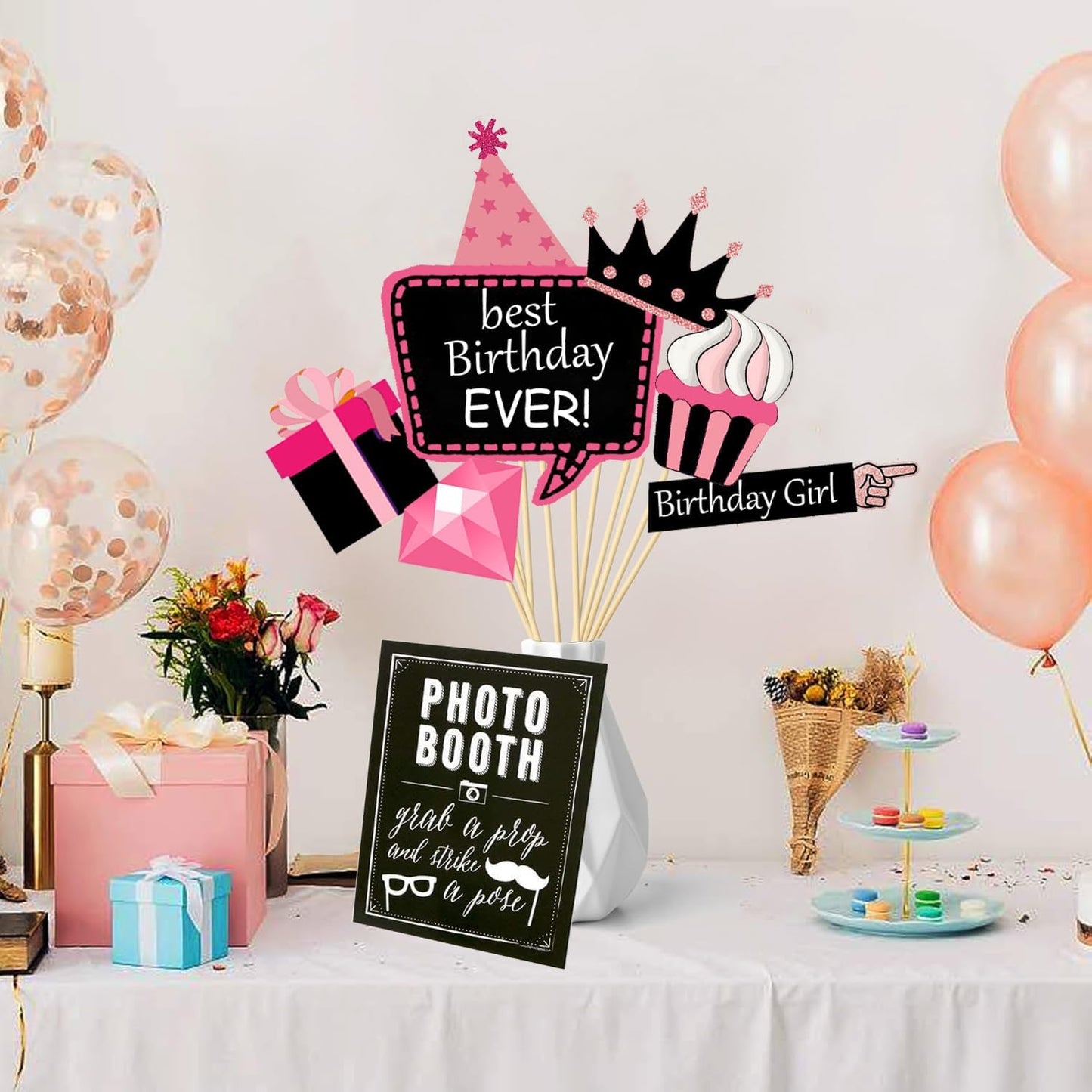 31pcs Hot Pink Girls Birthday Photo Booth Props Party Favors Supplies Bday Party Decoration Set for Bachelorette Party Decoration Girls Birthday Bridal Shower Pink Party Supplies