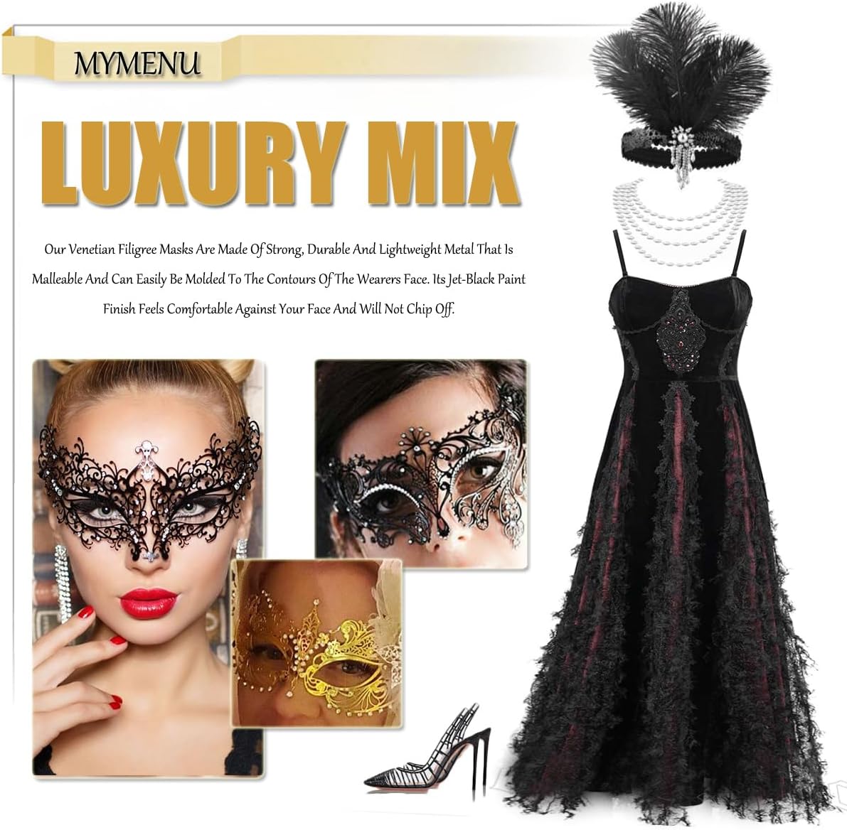 MYMENU Masquerade Mask for Women Shiny Rhinestone Metal Mask Venetian Mask for Party Prom Ball