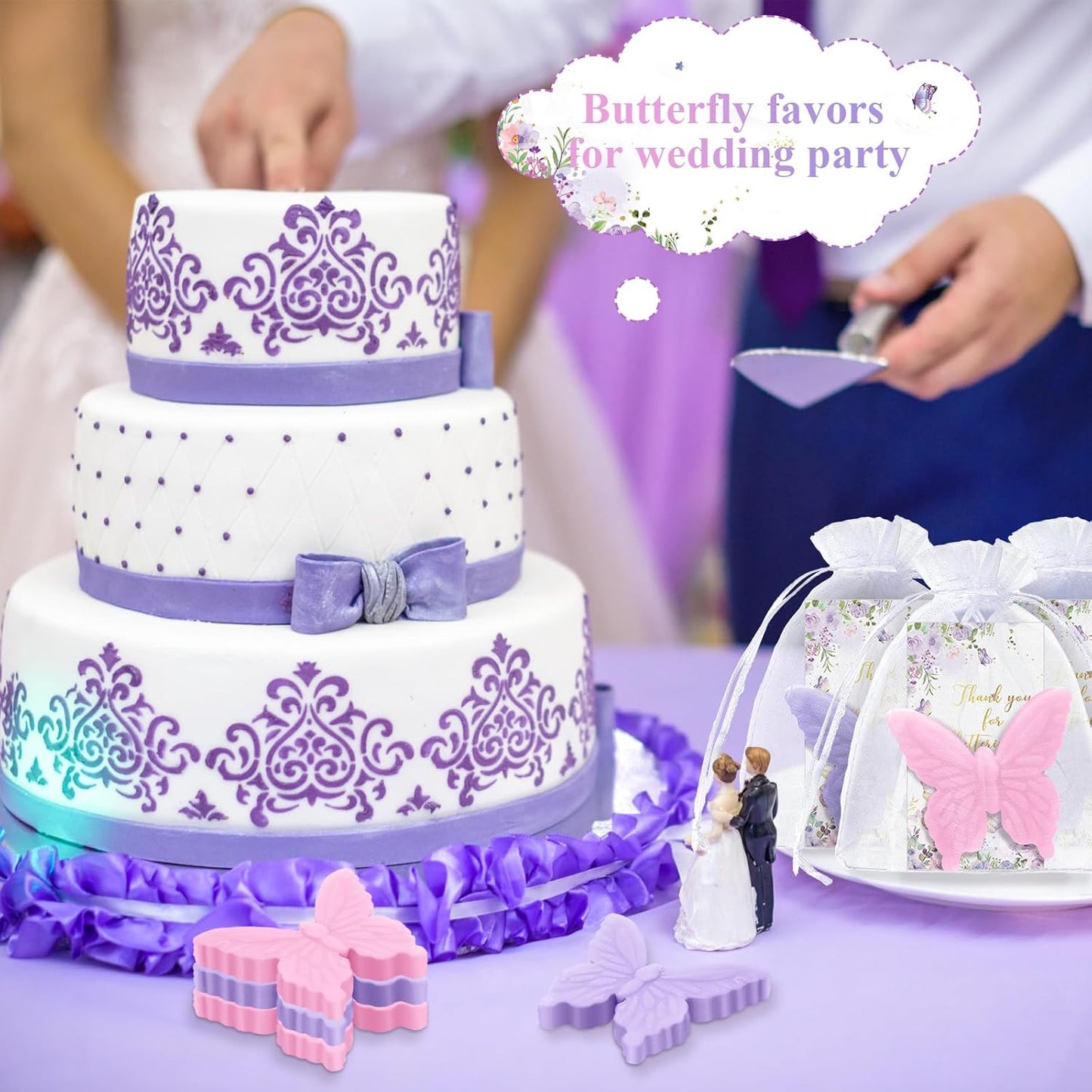 Dunzy 100 Sets Butterfly Theme Baby Shower Favors for Guests Christmas Butterfly Soap Favors with Thanks You Cards Gender Reveal Baptism Party Decorations Wedding Bridal Souvenirs (Purple,Pink)