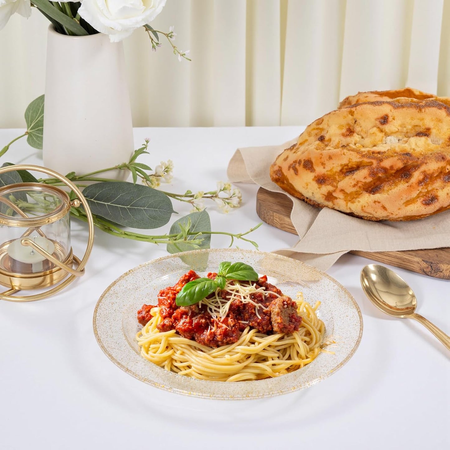 bUCLA 120 Pack Disposable Plastic Bowls - 12oz Clear Gold Glitter Party Bowls for Salads, Desserts, Soups - Premium Disposable for Parties & Thanksgiving