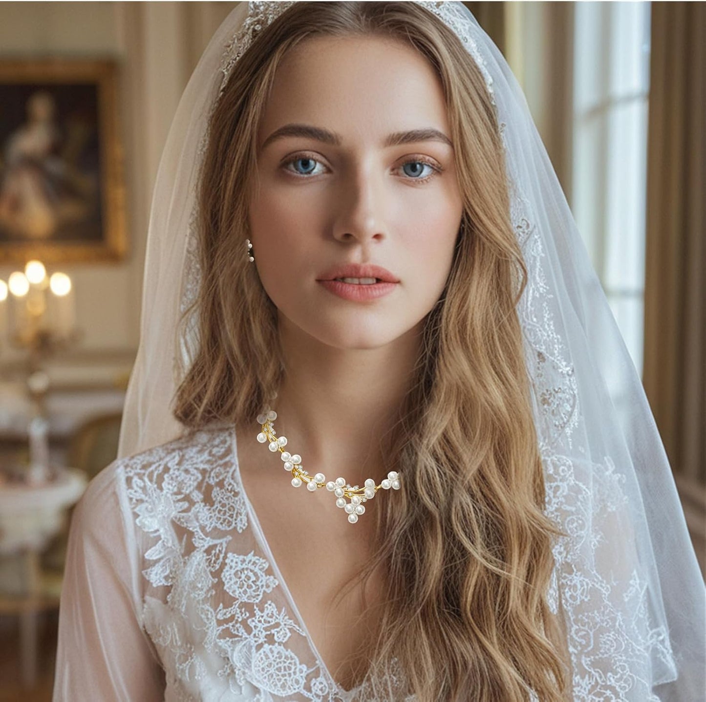 la luen Pearl Bride Wedding Jewelry Set Faux Pearls Crystal Rhinestone Necklace Earrings Bracelet Sets for Women Bridesmaid(3 PCS)