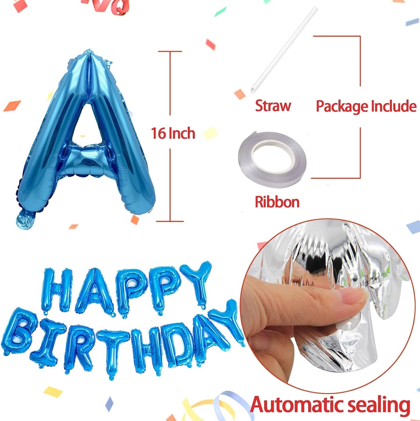 KALOR Dark Blue Happy Birthday Balloons Banner, 16 Inch Mylar Foil Letters Balloon Sign for Women, Men, Boys & Girls Kids Birthday Decorations Photo Backdrop