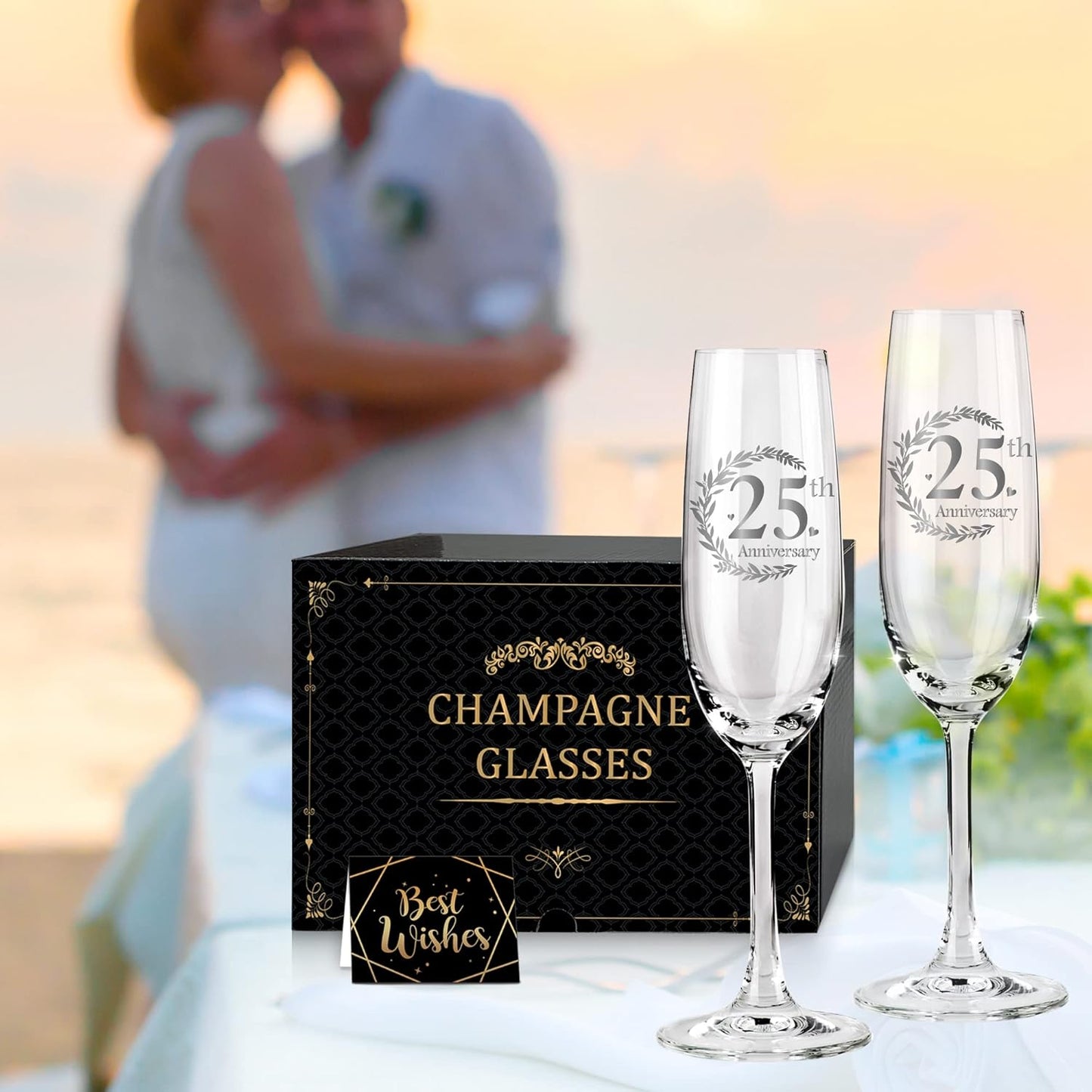 25th Anniversary Champagne Flutes, Wedding Gifts Anniversary for Couple, 25th Wedding Anniversary Champagne Flutes Glasses Set of 2, Couple gifts, Anniversary 25th Gifts for Parents