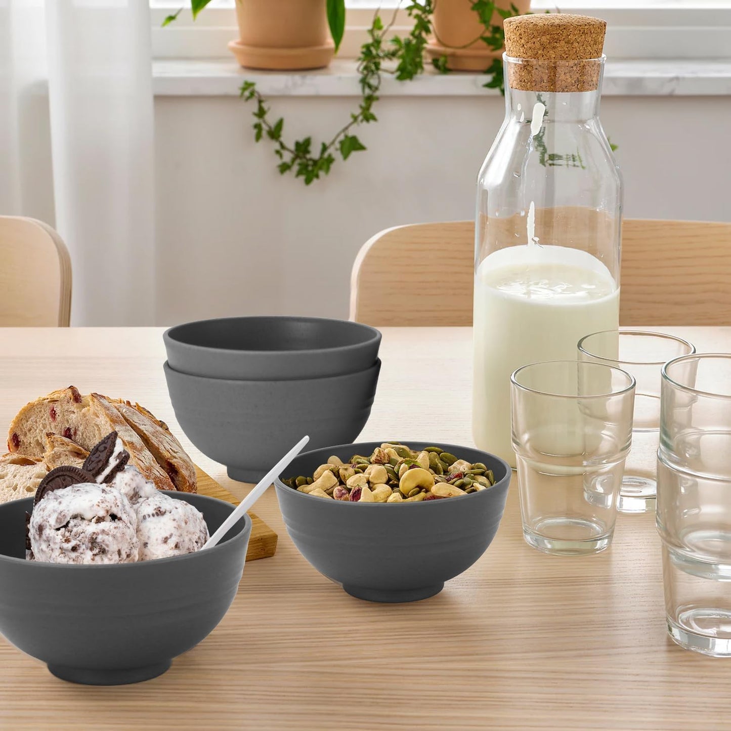 Wrova wheat straw small bowls 10oz set of 8 - Unbreakable Dessert Bowls for kids - Mini Bowl Sets for Ice Cream,Snack and Fruits - Microwave & Dishwasher Safe Appetizer Bowls (Deep Grey)