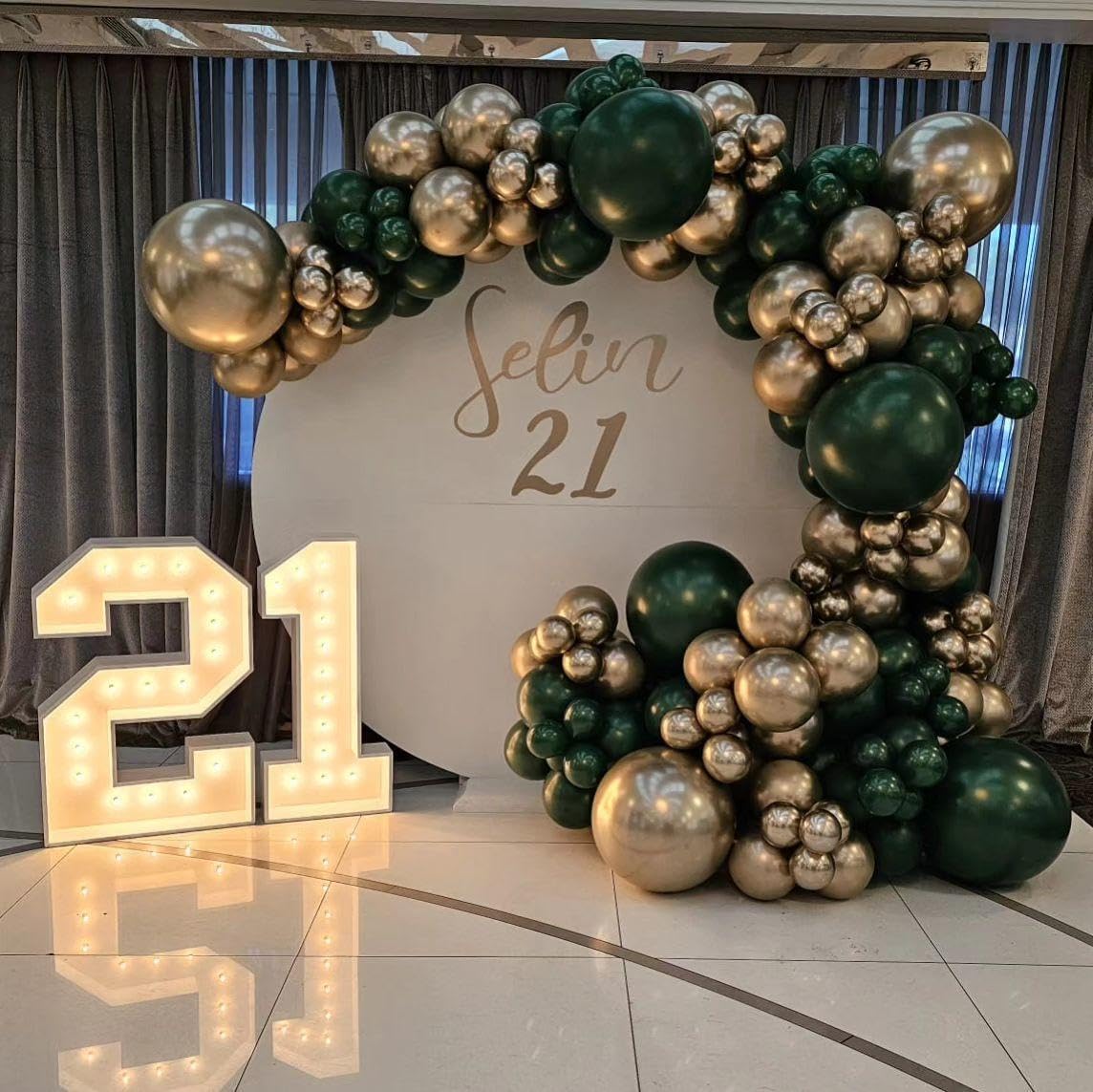 201Pcs Green and Gold Balloon Arch Kit, Explosion Star Emerald Dark Green Metallic Gold Latex Balloon Garland Kit, Different Size Balloons for Birthday Baby Shower Jungle Party Decoration