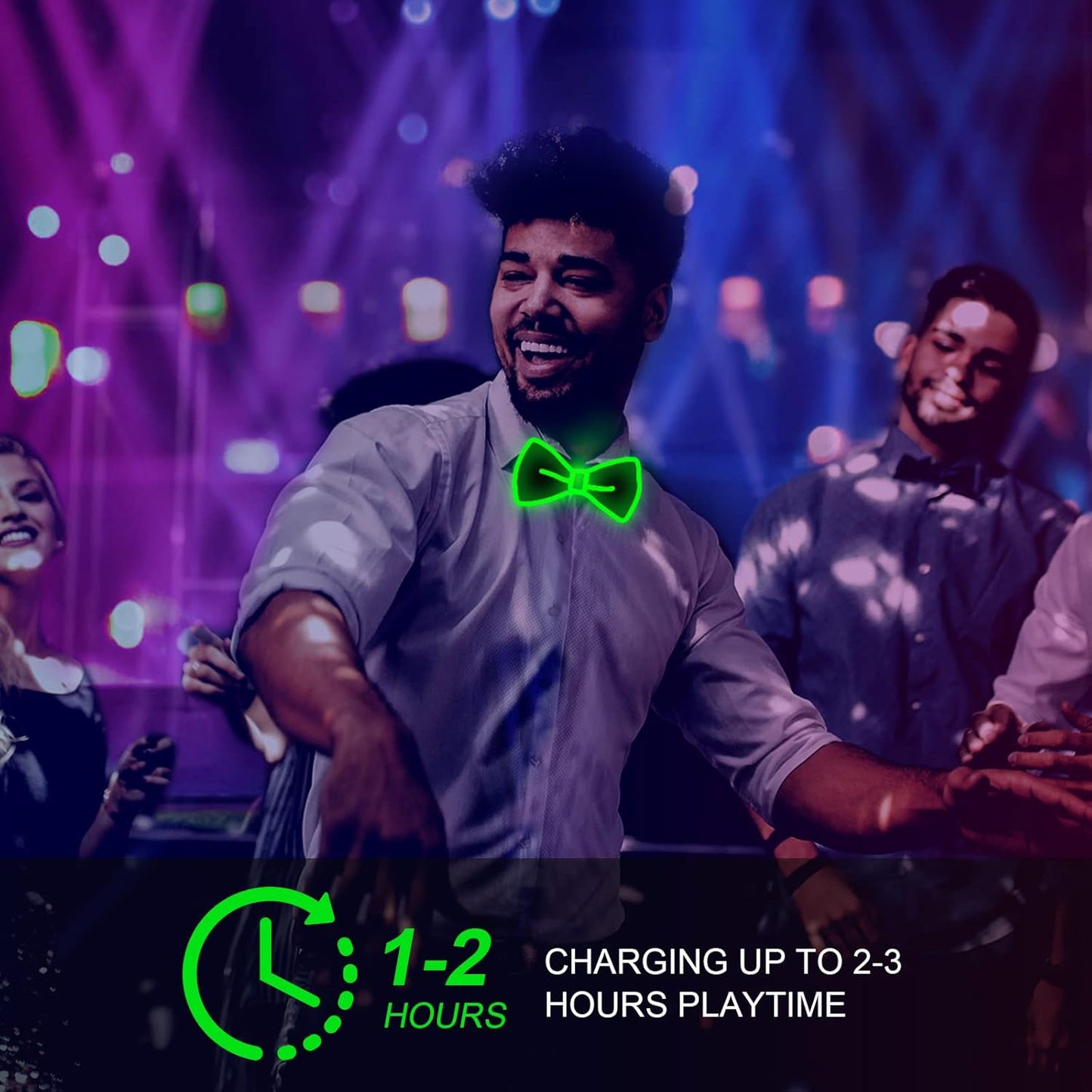 Ainiv Light Up Neckties Bowties Suspenders LED Party Supplies Glow in the Dark Adjustable for Women and Men Parties