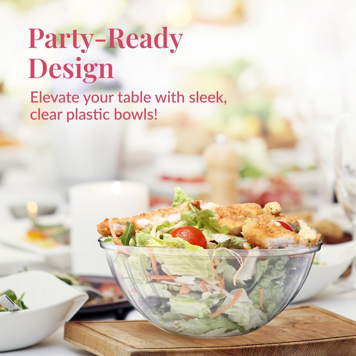 Prestee Clear Plastic Serving Bowls, 150 Oz 4 Pack - Round Large Disposable Bowls, Punch Bowl, Party, Chip Bowl Containers - Candy, Salads, Parties, and Serving Food - Large Salad Dish for Eating