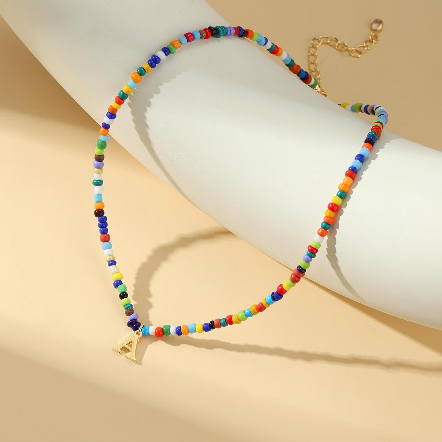 Yoosteel Christmas Gifts for Grandkids Teen Girls - Colorful Beaded Initial Necklace for Girls Kids Jewelry A-Z Letter Choker Necklace Birthday Gifts Stocking Stuffers for Teen Girl Women Kids Toddler