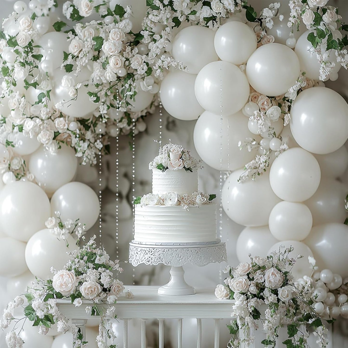 PartyWoo Pearl White Balloons 140pcs Different Sizes Pack of 18 12 10 5 Inch Metallic White Latex Balloon Arch Kit Garland for Wedding Graduation Baby Shower Birthday Party Decorations White-Z30