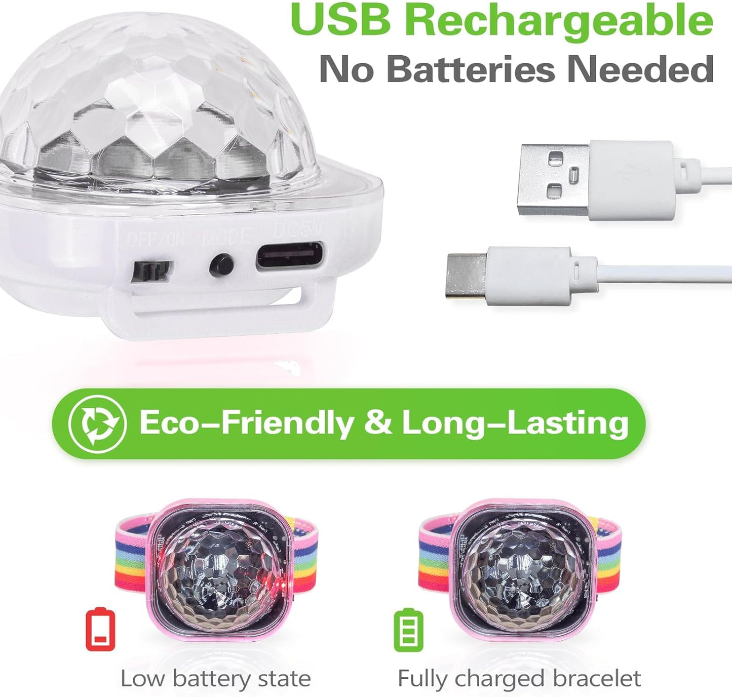 LED Light-Up Party Bands 【2-Pack】- Sound-Activated Rechargeable Glow Accessories with 5 Flashing Modes for Raves, Festivals, Concerts, Night Events, Party Favors, Birthday Supply, Holiday Celebrations