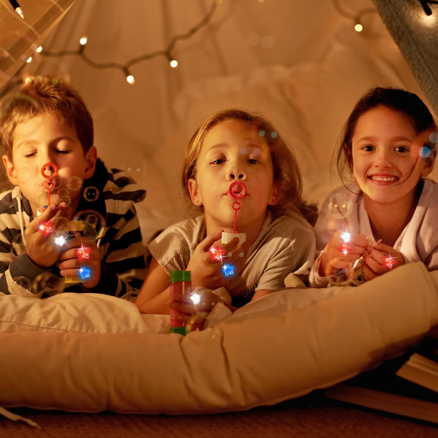 24 Pack Light Up Star Rings Glow in the Dark Party Flashing LED Jelly Finger Rings for July 4th,Halloween,Christmas,Concert,Goodie Bag Fillers,Raves