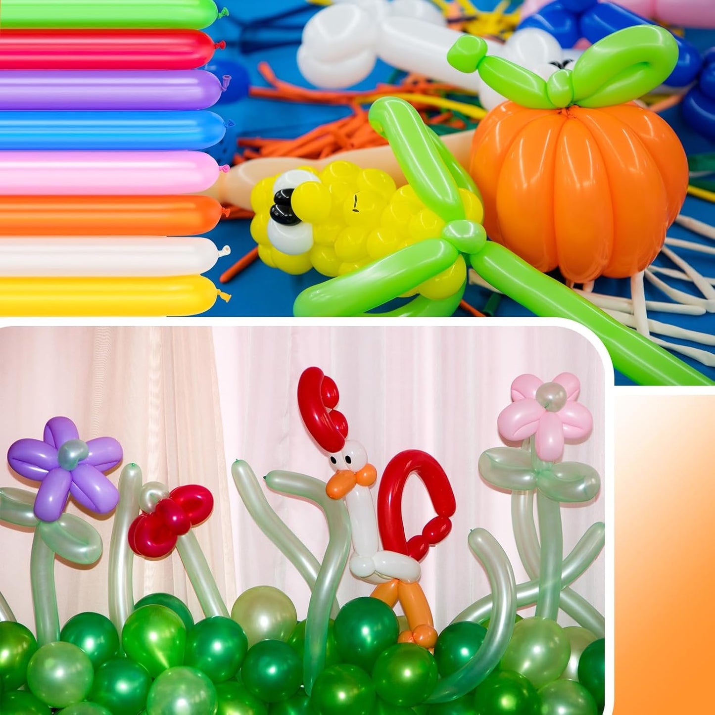 Sratte 200 Pcs Graduation 260 Long Balloons Mixed Colors Thickening Latex Long Twisting Animals Balloons for Arch Garland Birthday Wedding Party Decoration(Rainbow Colors)