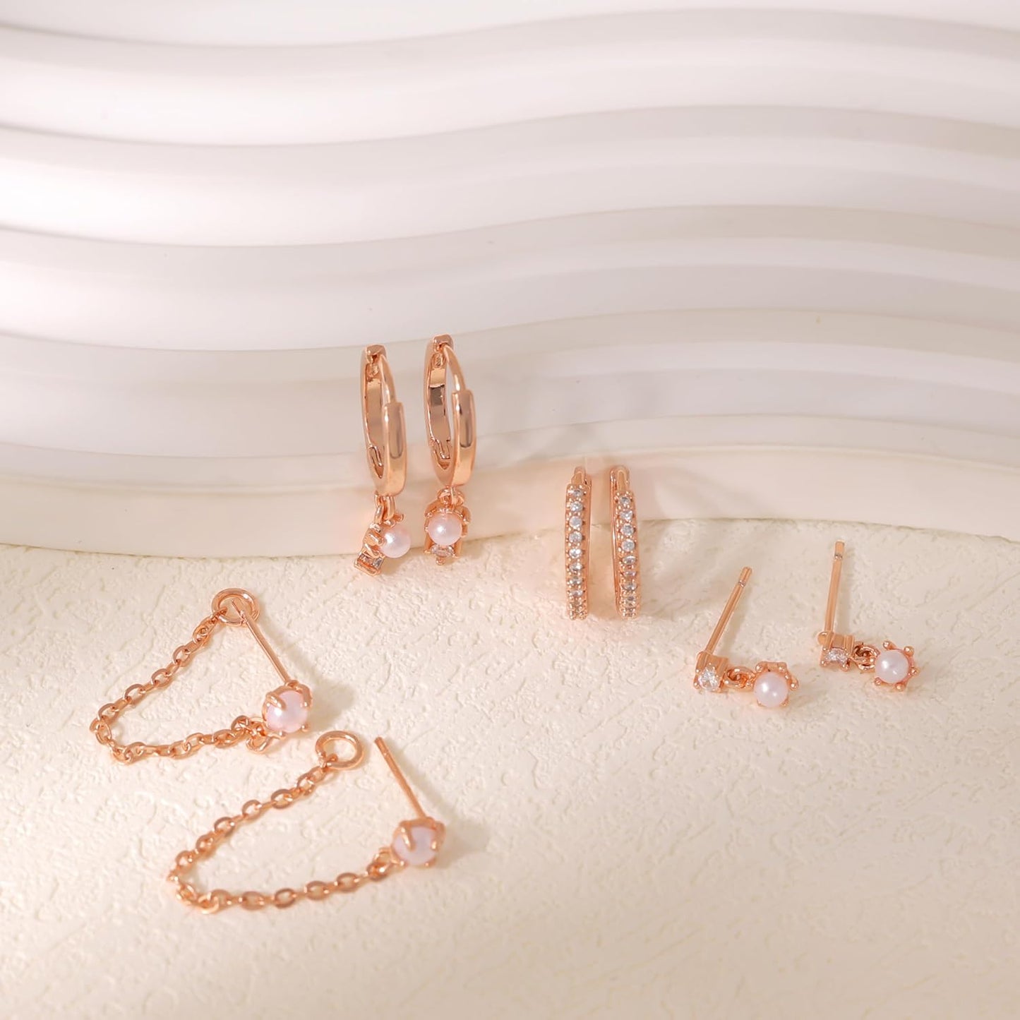 Gold Earrings for Women, 14k Gold Plated Dangle Huggie Earrings for Women Trendy Dainty Gold Hoop Earring Stacks Hypoallergenic Pearl Chain Drop Cartilage Earring Fashion Womens Jewelry