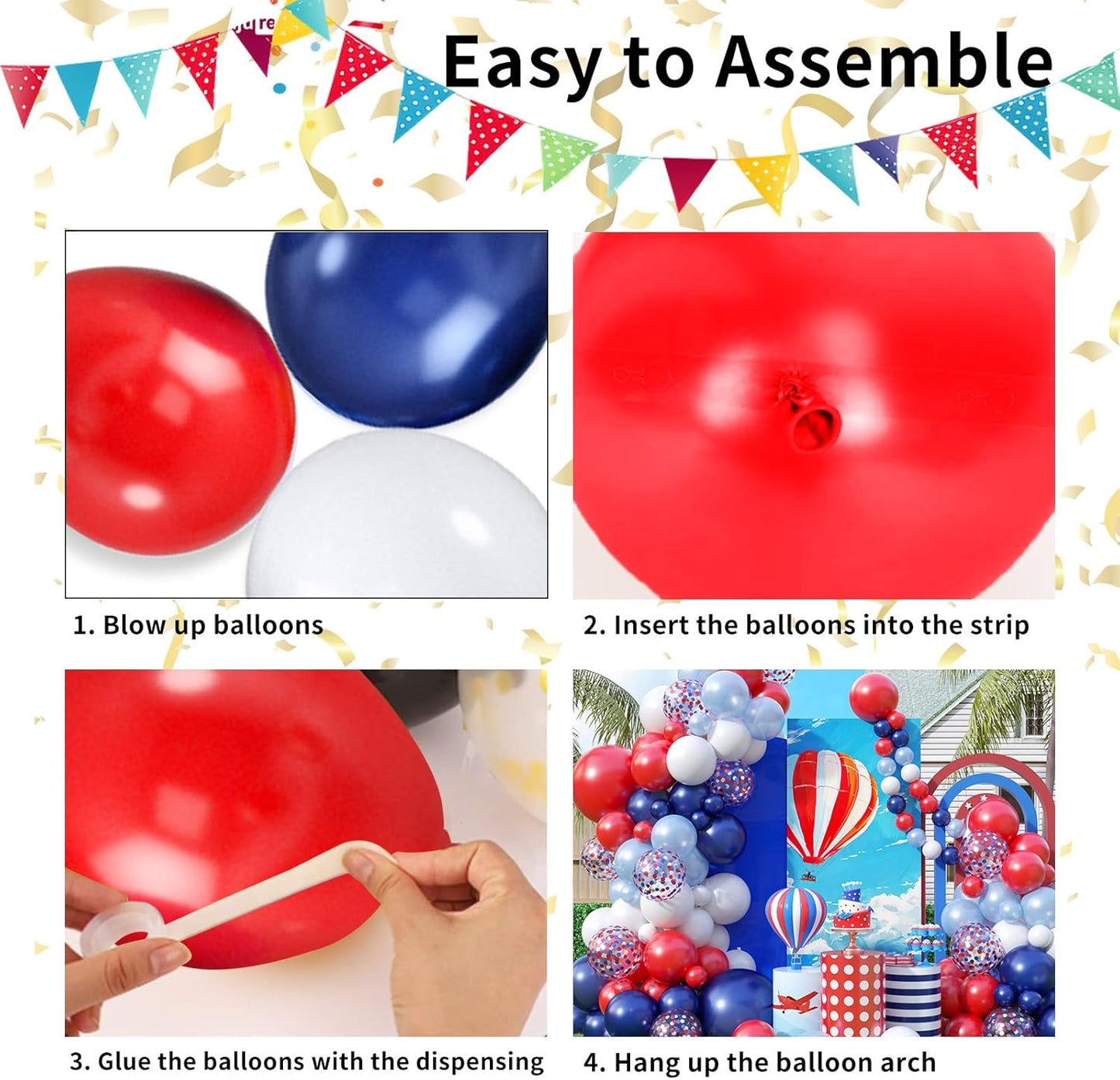 Red and White Balloon Arch Kit - Baseball Balloon Arch with 18/12/5 inch Pearl Light Blue Latex Balloons, Confetti for Birthday, Baby Shower, Independence Day Party