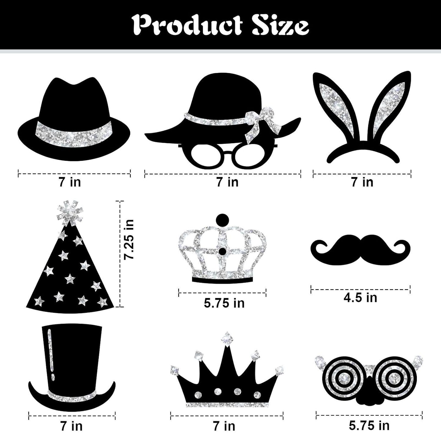 Zonon 24 Pieces Funny Photo Booth Props:Halloween,Christmas,Family Reunion, Class Reunion, Birthday, Weddings, Prom Disco Mardi Gras Party Supplies - Mix of Hats, Lipstick, Tie(Silvery)