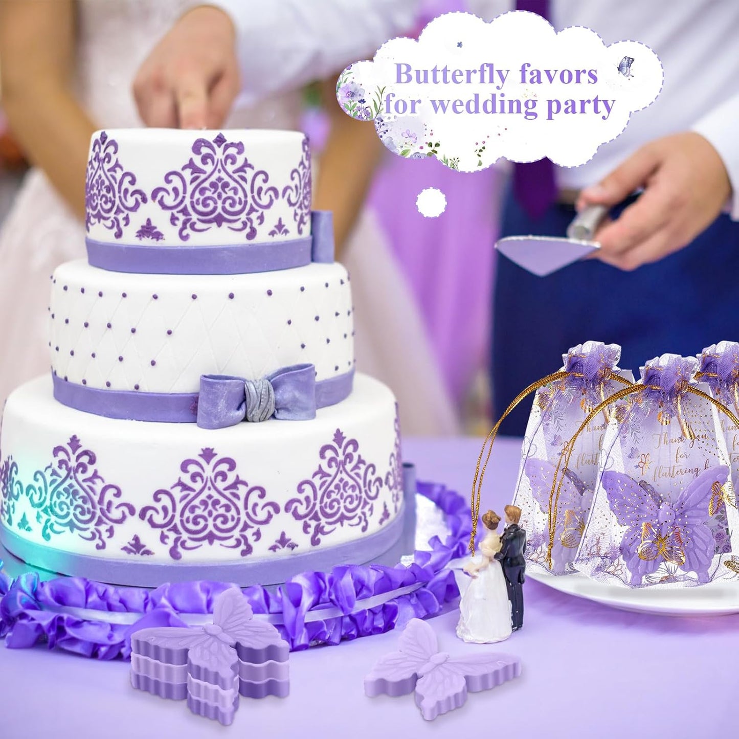 Dunzy 50 Set Butterfly Theme Baby Shower Favors for Guests Christmas Butterfly Soap Favors with Thanks You Cards Gender Reveal Baptism Party Decorations Wedding Bridal Souvenirs (Purple,Light Purple)