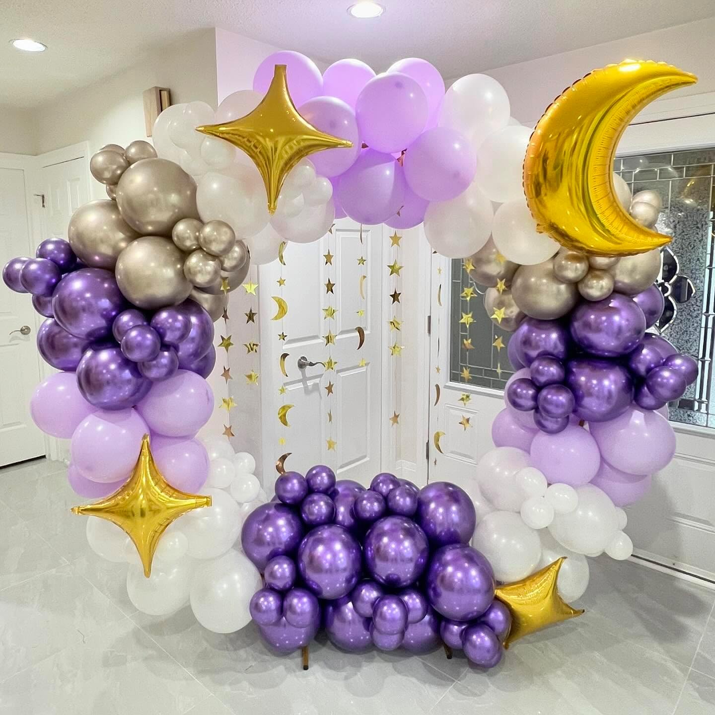 Purple Balloon Arch Kit, 140Pcs Light Purple White and Confetti Balloons Different Size Balloons for Baby Shower Bridal Shower Birthday Wedding Girl Princess Anniversary Party Decorations