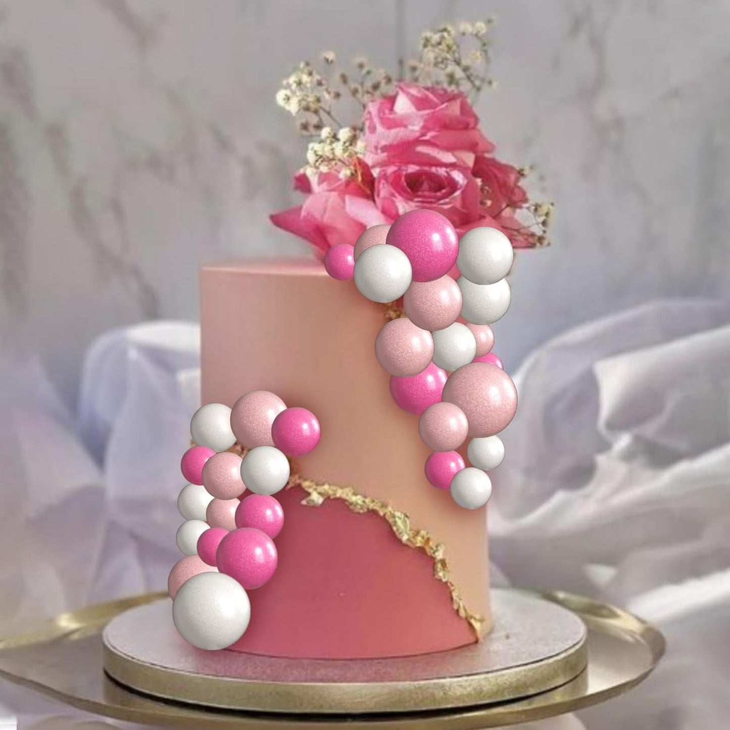 36 Pack Balls Cake Topper Decorations Foam Balloons Cake Decorations Balloons Cake Toppers Balls Cake Picks for Baby Shower Wedding Anniversary Birthday Party Decorations Light Pink Rose Red White
