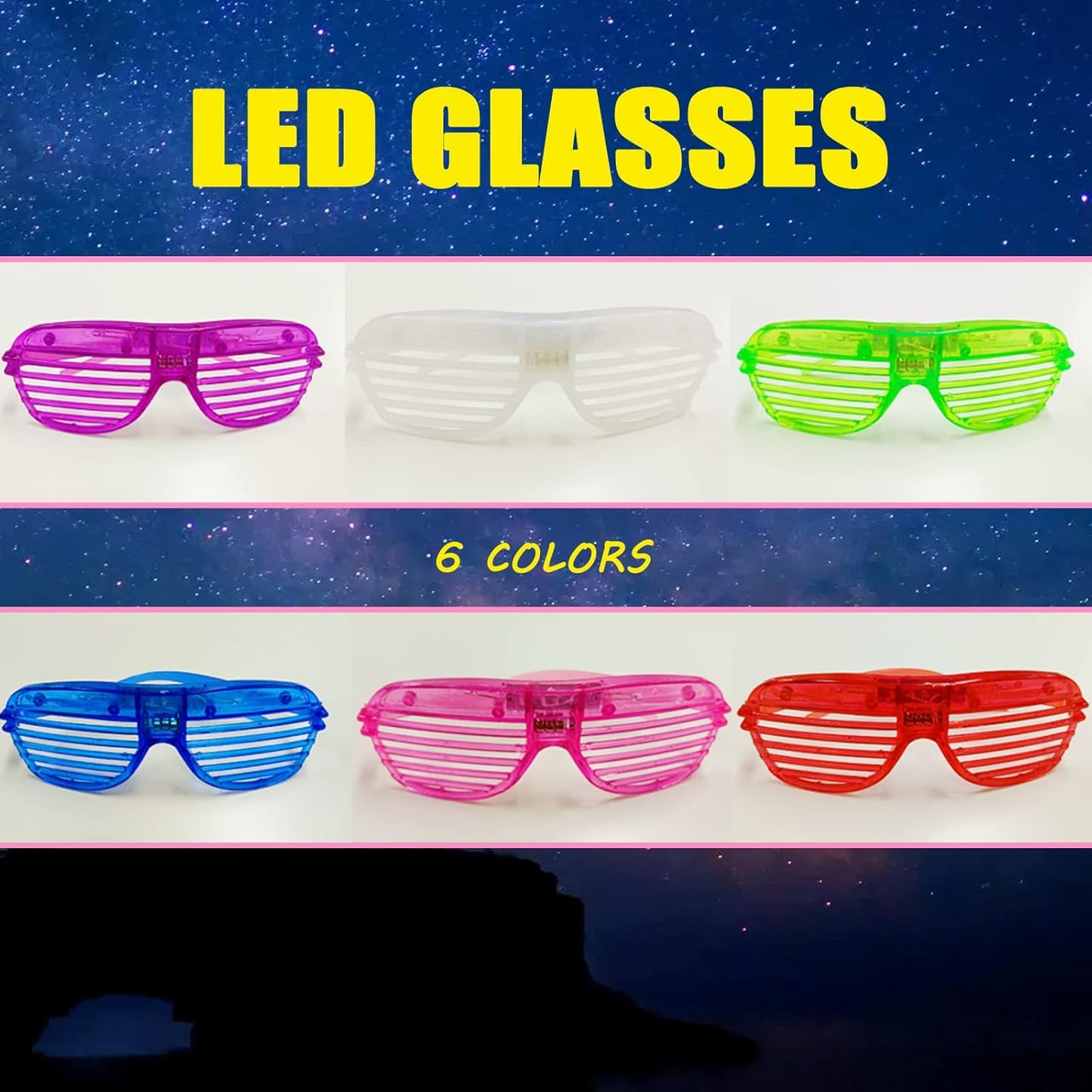 30 Pcs Glow In The Dark Glasses, 6 Colors LED Glasses Bulk Party Supplies for Kids and Adults, Glow Neon Party Favors Toys for Carnival Halloween Christmas Birthday Wedding