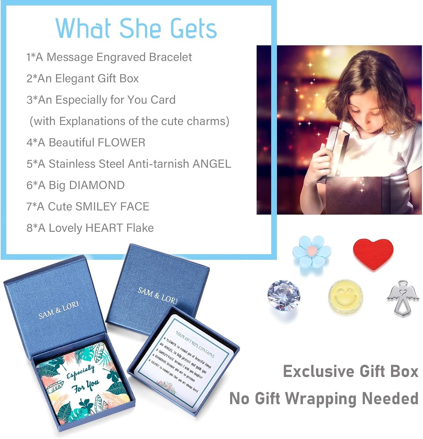 SAM & LORI Personal Bracelets for Teens/Women-Inspirational Jewelry Gifts (Various Designs) for Daughter/Sister/Mom/Friends-Adjustable Bracelet in a Pretty Gift Box