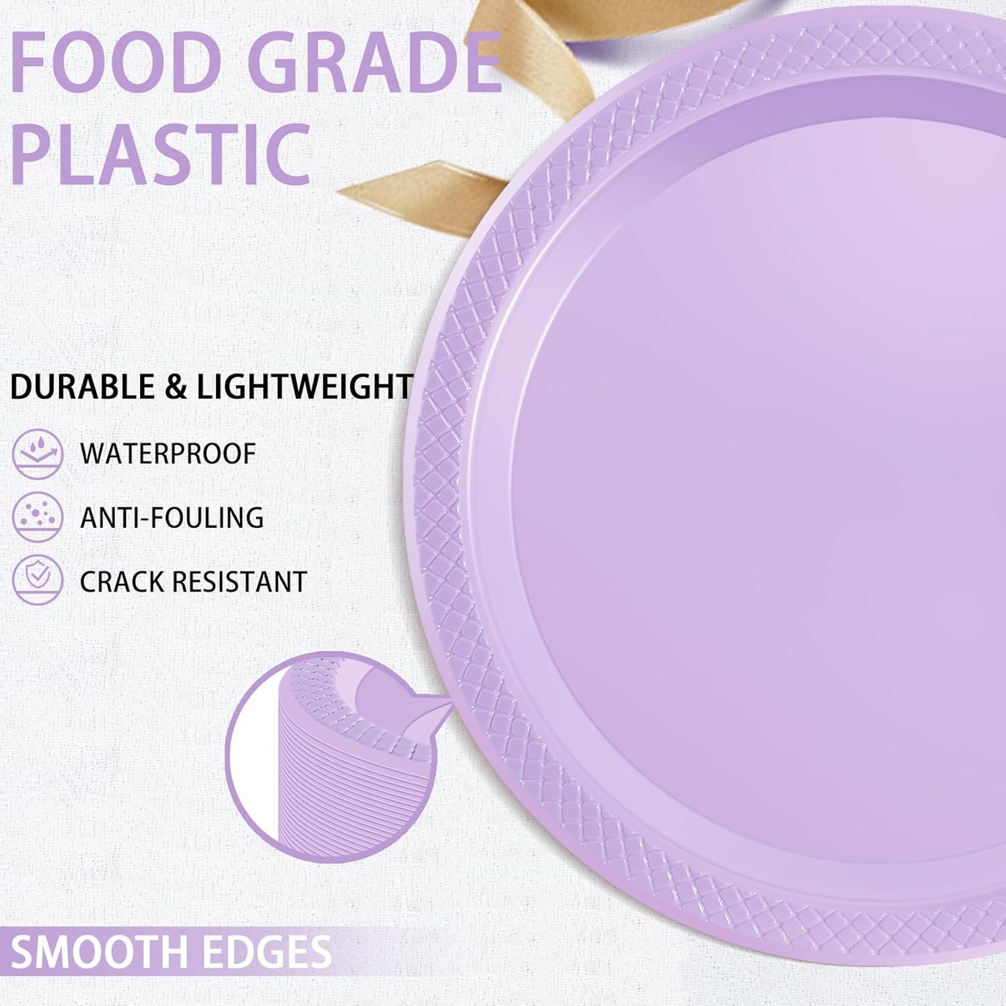 WELLIFE Lavender Party Plates 9 Inch -150 Count, Disposable Plastic Dinner Plates for Party Easter Mother's Day Wedding Birthday Picnic Graduation