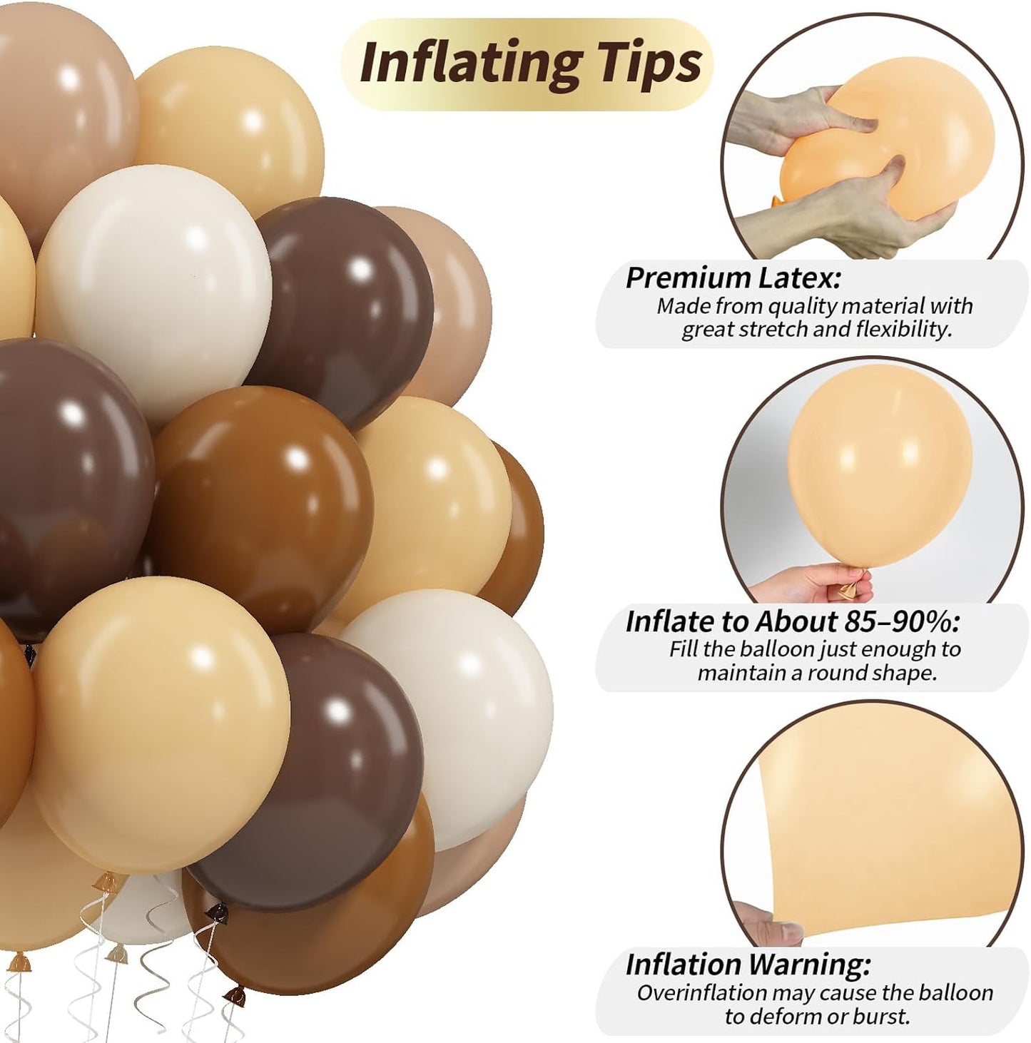 Brown Balloons, 50 PCS 12 Inch Double Stuffed Dark Brown Coffee Tan Latex Helium Party Balloons Sand White Nude Boho Neutral Balloon for Bear Birthday Baby Shower Wedding Thanksgiving Party Decoration