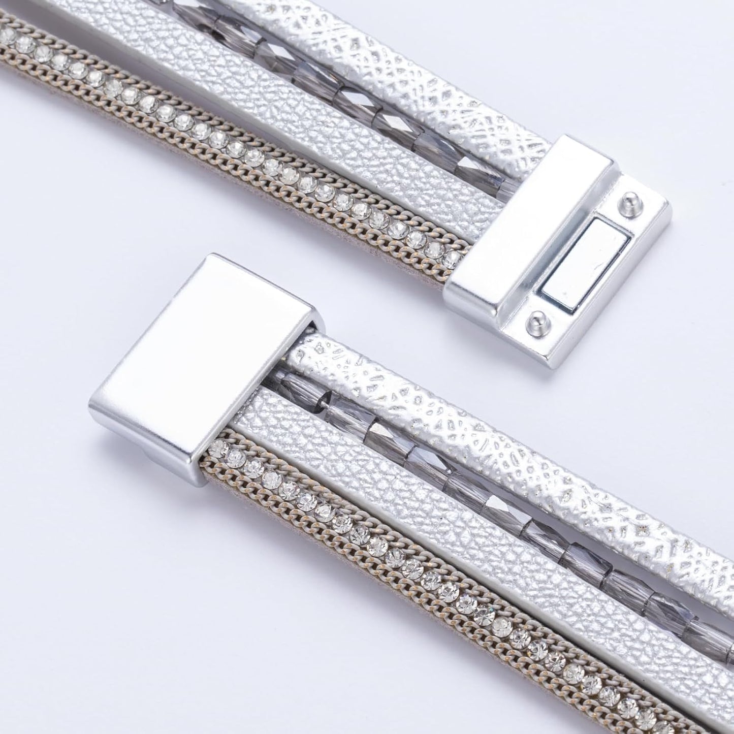 FANCY SHINY Leather Wrap Bracelet Boho Cuff Bangle Bracelets Crystal Bead Bracelet with Magnetic Clasp Jewelry Gifts for Women