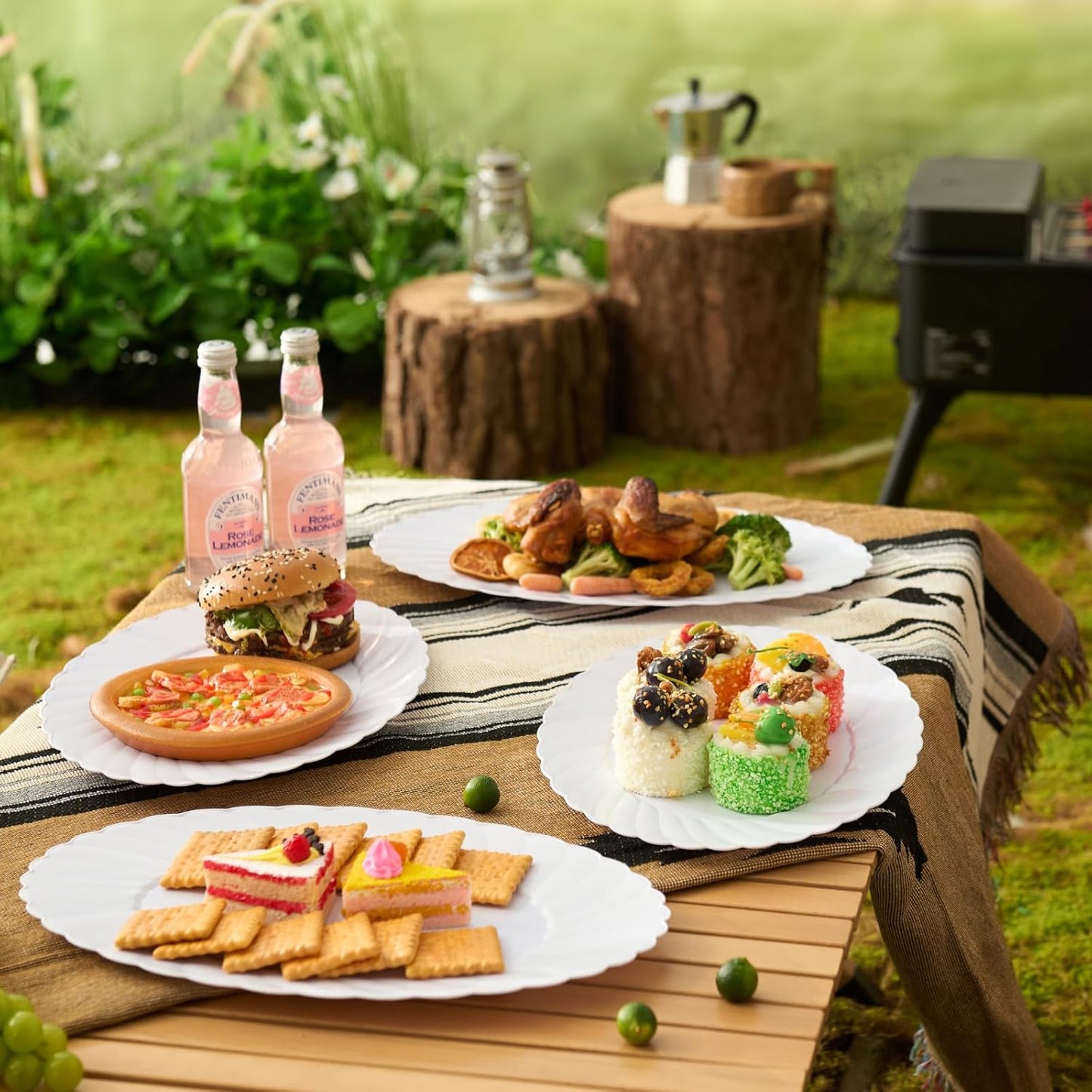 U-QE 25 Count Oval White Plastic Plates - 13.4 inch Large Disposable Plates Heavy Duty, Ideal for Party, BBQ, Picnic and Weddings