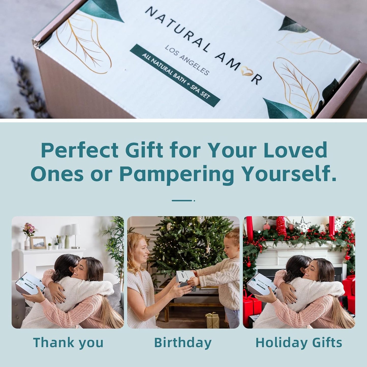 Natural Amor Handmade Soap Bar Set (4 Pack), Cold Process, Natural Ingredients Gift Box for Women, Moisturizing Body & Face Bars, Spa Self Care Gift