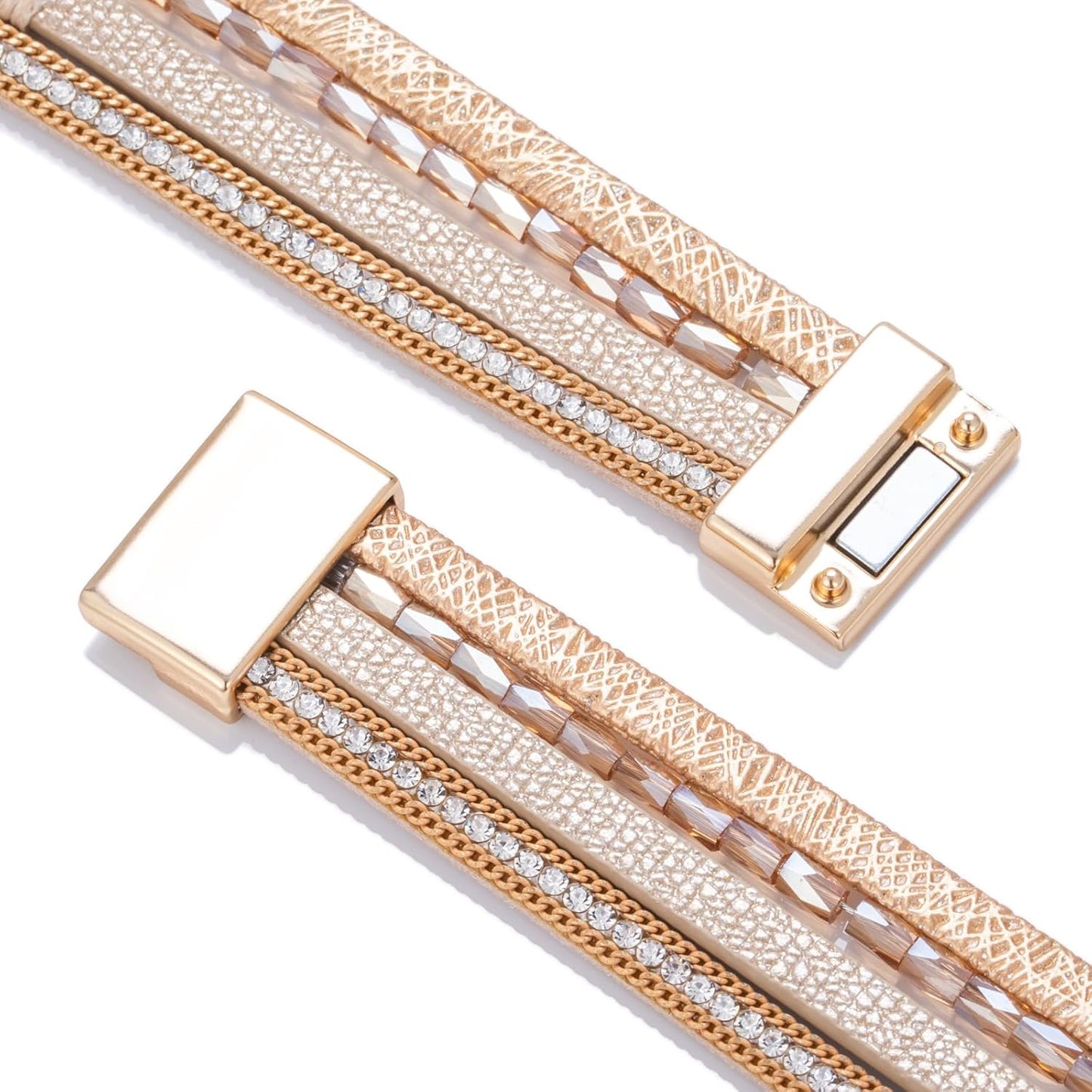 FANCY SHINY Leather Wrap Bracelet Boho Cuff Bangle Bracelets Crystal Bead Bracelet with Magnetic Clasp Jewelry Gifts for Women