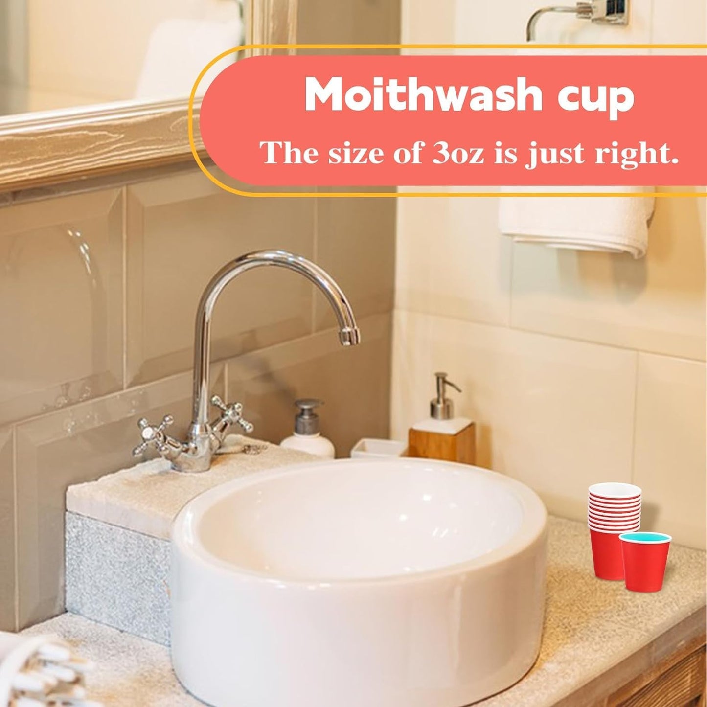 50 Pack 3 oz Paper Cups Red, Small Bathroom Cups Disposable Mouthwash Cups, Espresso Paper Cups for Party Travel Picnic BBQ