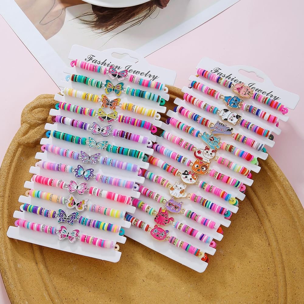 Friendship Bracelets Boho Stackable Bracelets for Women Surfer Heishi Clay Bead Bracelets Stretch Preppy Bracelets Colorful Boho Bracelets for Women