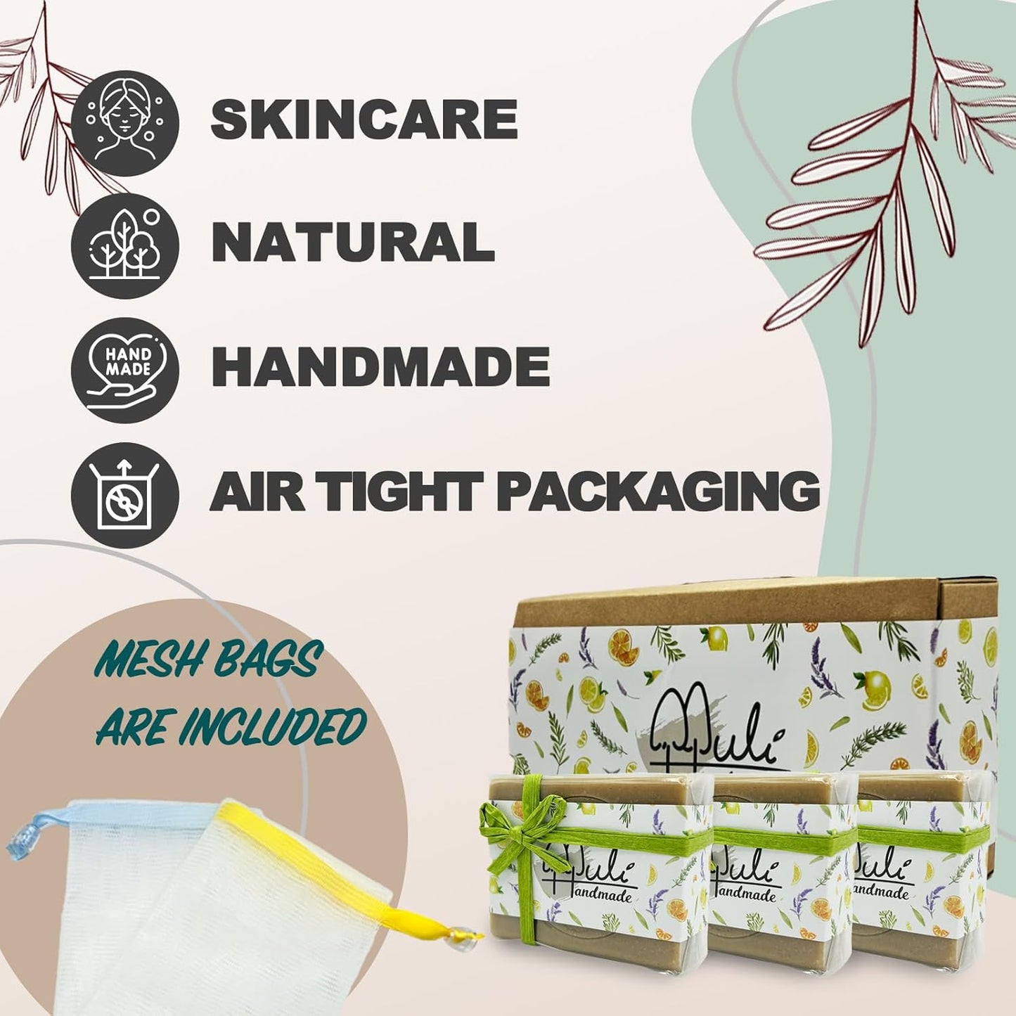 Natural Handemade Bar Soap for Men and Women with Essential oils, Scented Bar Soaps for Bath, Fragrance Gift Set (Pack of 3) Artemisia Argy