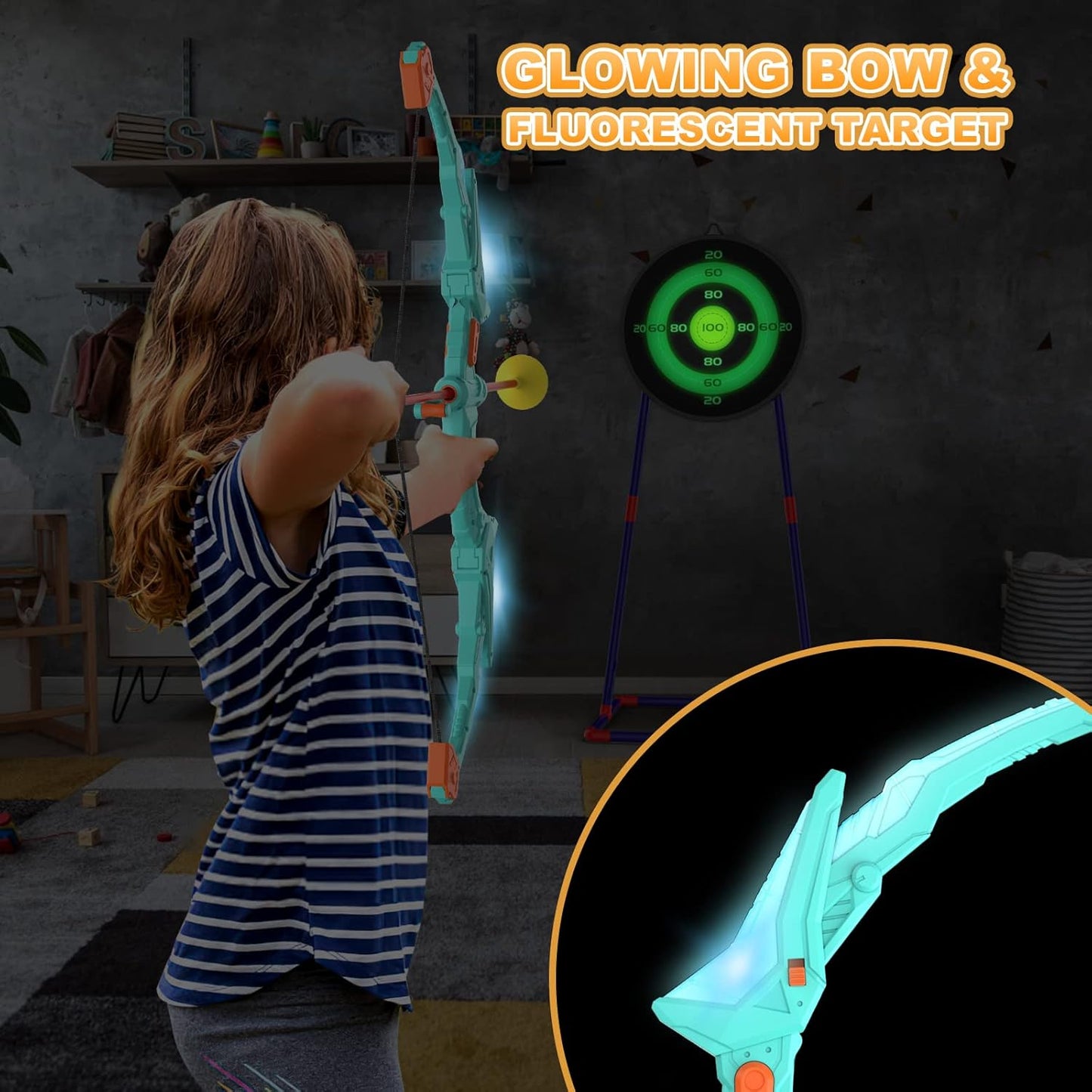 2 Pack Kids Bow and Arrow Set with LED Flash Lights, 14 Suction Cup Arrows and Fluorescence Standing Target-Perfect Indoor and Outdoor Game Archery Set Toy Gift for 4 5 6 7 8-12 Year Old Boys