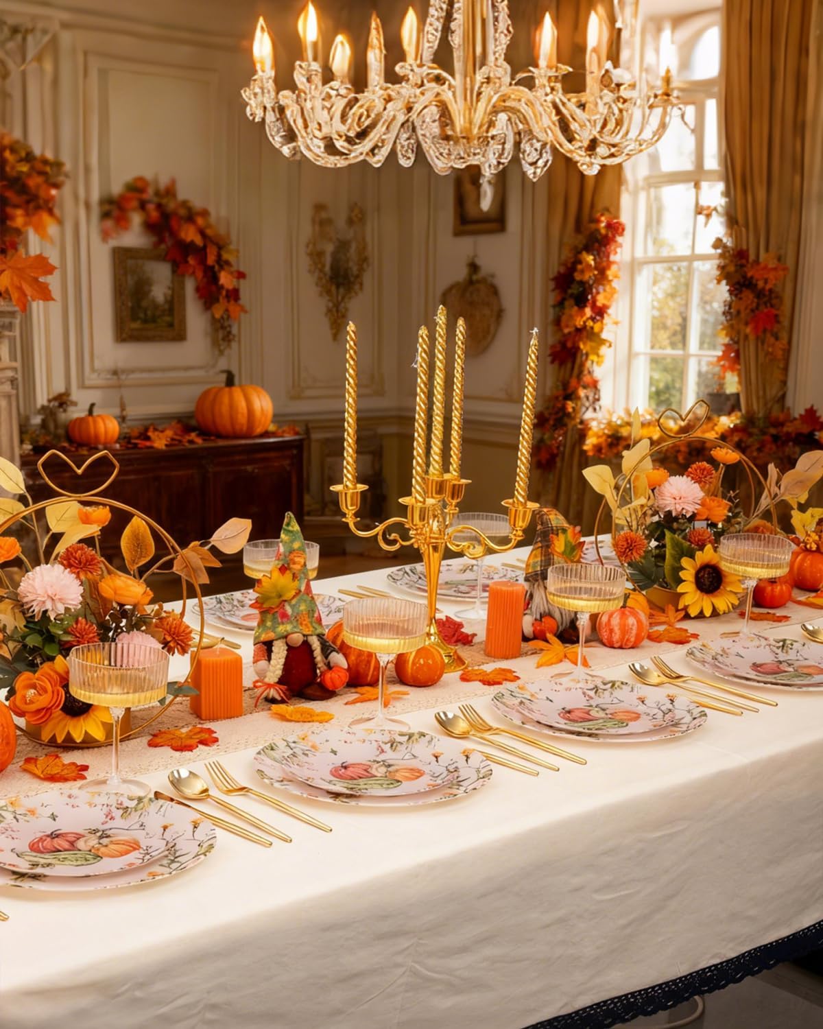 LIYH 60 Pcs Thanksgiving Plates Disposable Heavy Duty Thanksgiving Pumpkin Plastic Plates Fall Plastic Plate Include 30 10.25" Dinner & 30 7.5" Dessert Plate