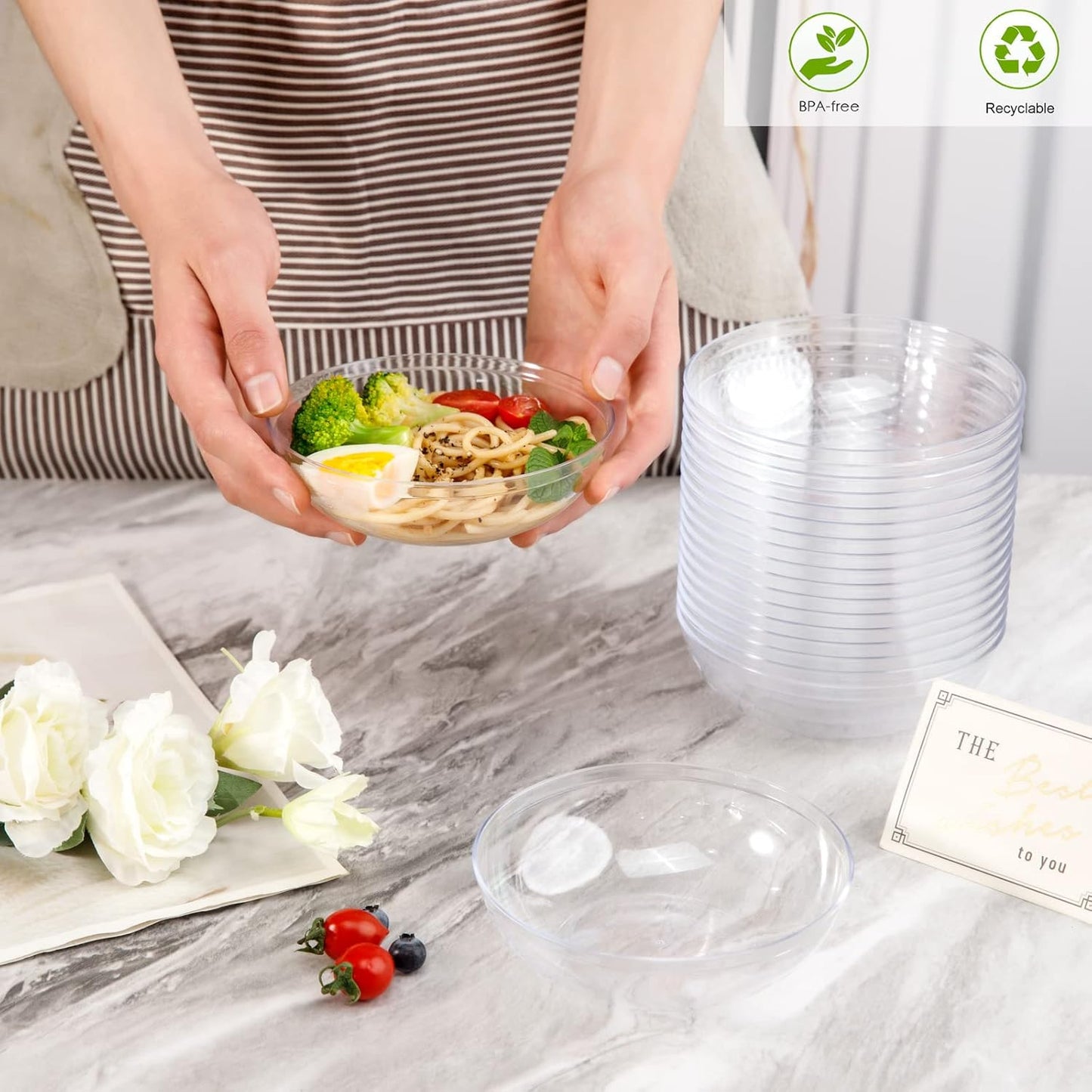 bUCLA 50Pack Clear Plastic Bowls Disposable - 10oz Premium Heavy Crystal Plastic Salsa Bowls - Ideal for Wedding & Party