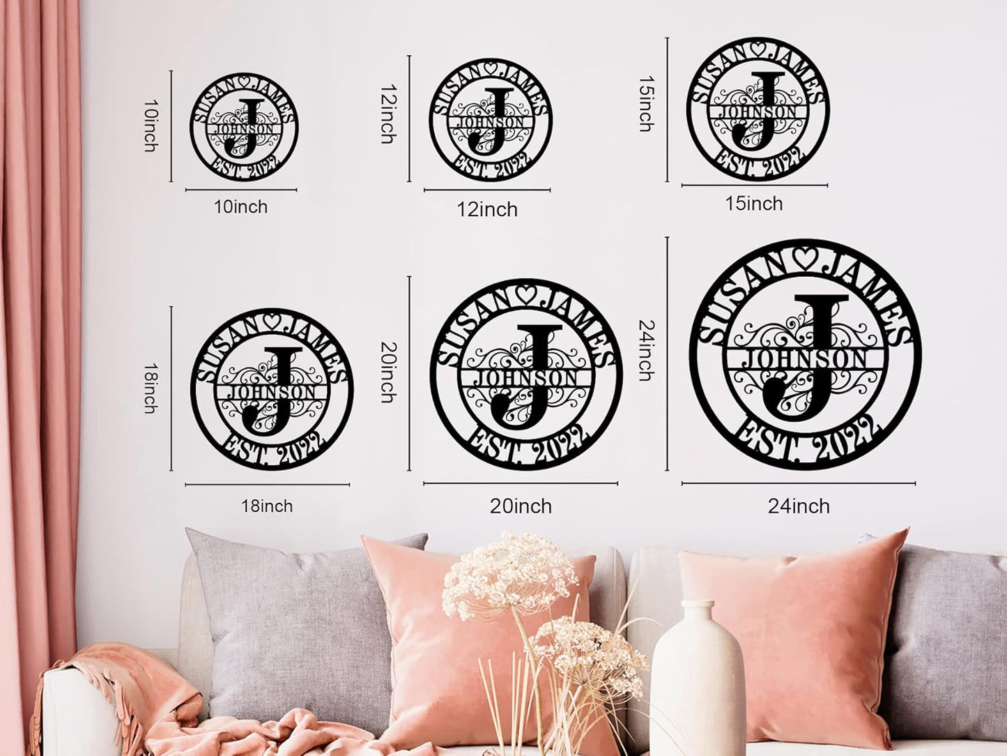 Custom Wedding Gifts - Personalized Name Signs, Monogram Wall Decor - Last Name Signs, Metal Wall Art