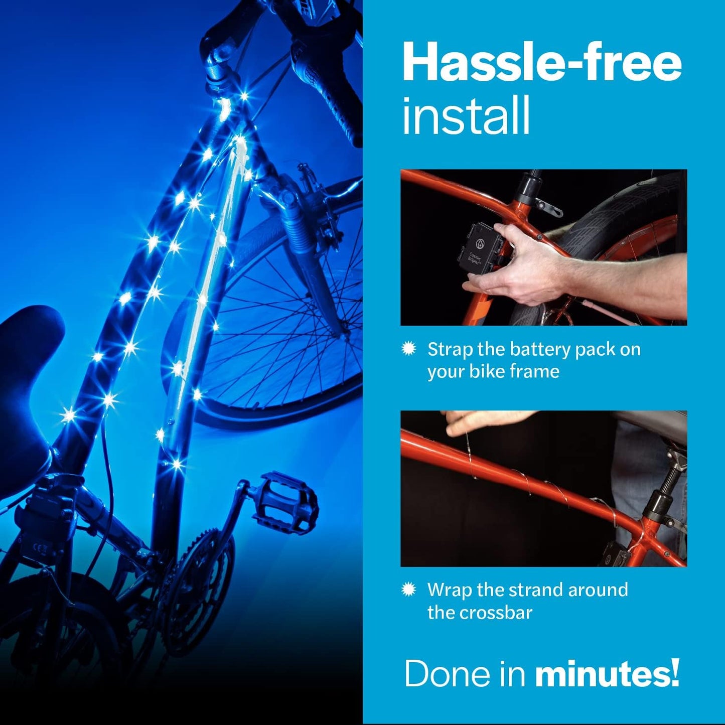 Brightz CosmicBrightz LED Bike Frame Rope Light - 6.5-Foot String Rope - Battery-Powered with On/Off Switch - Ultra Bright Color Keeps Your Ride Fun and Safe for Kids, Teens, & Adults