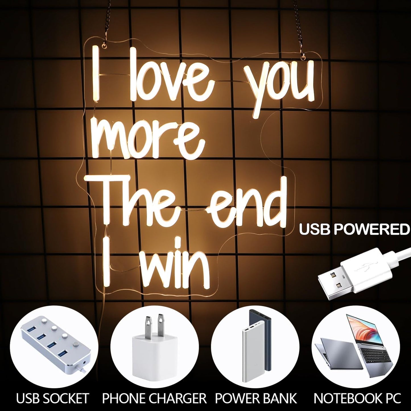 I Love You More The End I Win LED Neon Sign for Bedroom Wedding Art Wall Decor,Gifts for Couples Anniversary Valentine