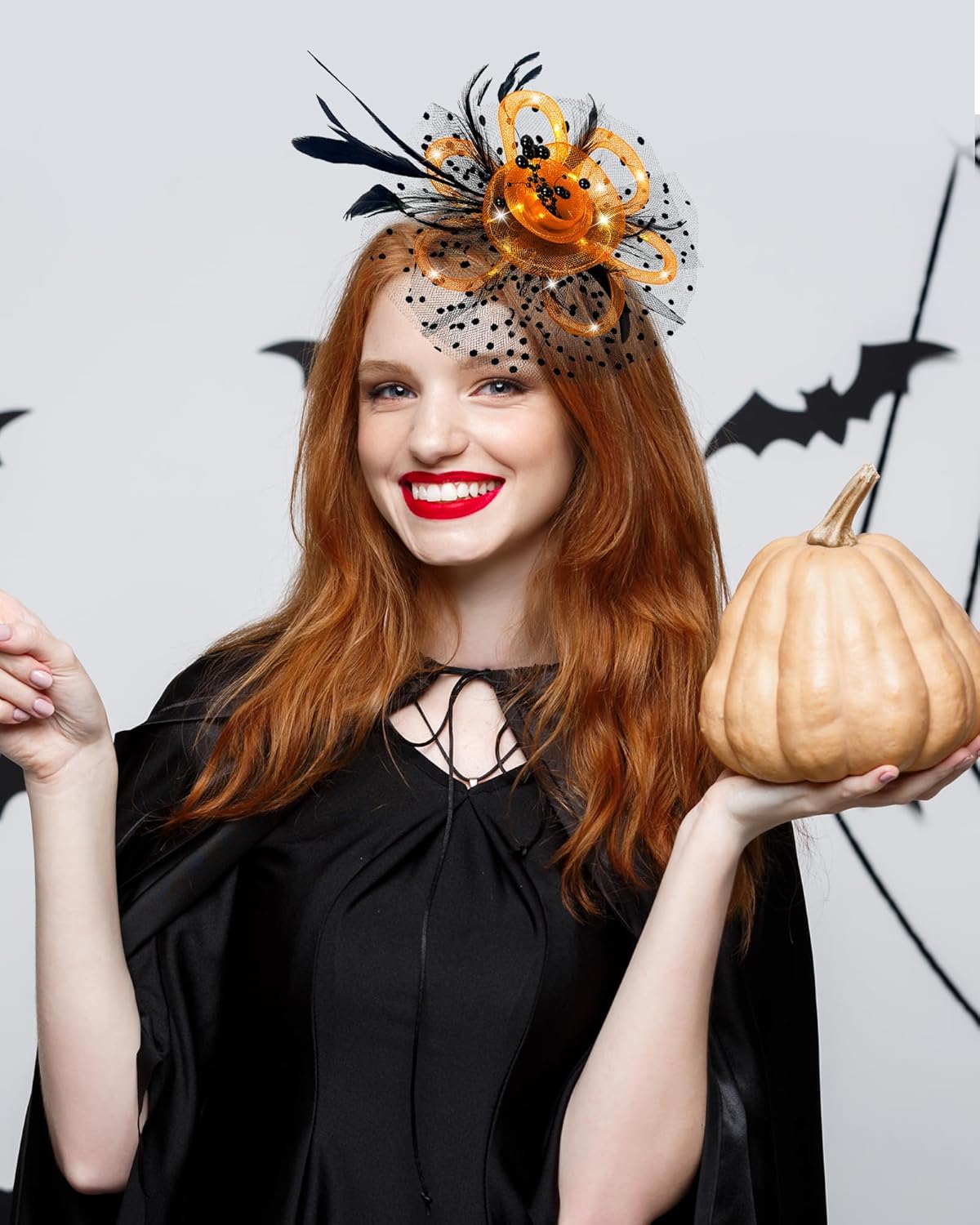 Fascinator Hat for Women LED Light up Tea Party Hats Mesh Veil Headband for Women