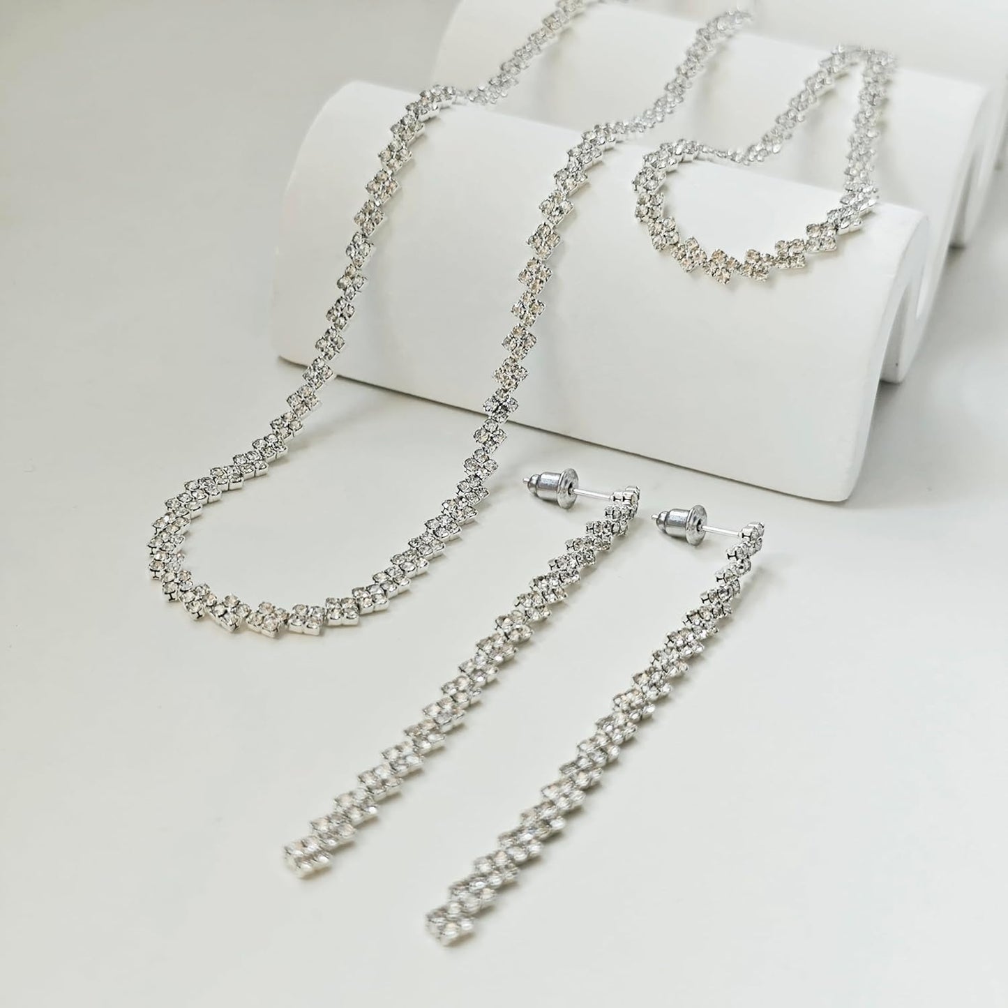 Tennis Necklace Bracelet for Women, Sterling Sliver, Dainty Chocker Necklace, Crystal Bracelet for Women, Wedding Jewelry for Bride, Sparkly Party Prom Hypoallergenic