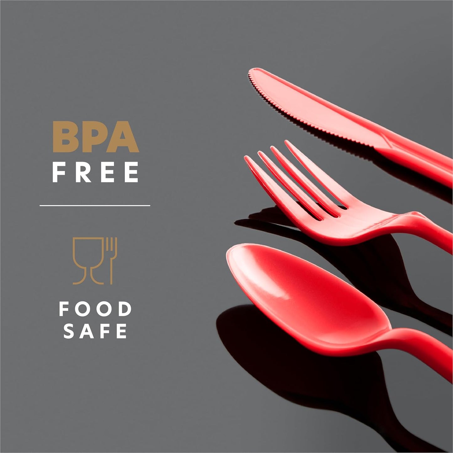 PLASTICPRO 400 PackChristmass Red HolidayDisposable Plastic Utensils Assorted Colored Cutlery Combo Set Forks Spoons Knives Silverware, Red Plastic Cutlery for Parties