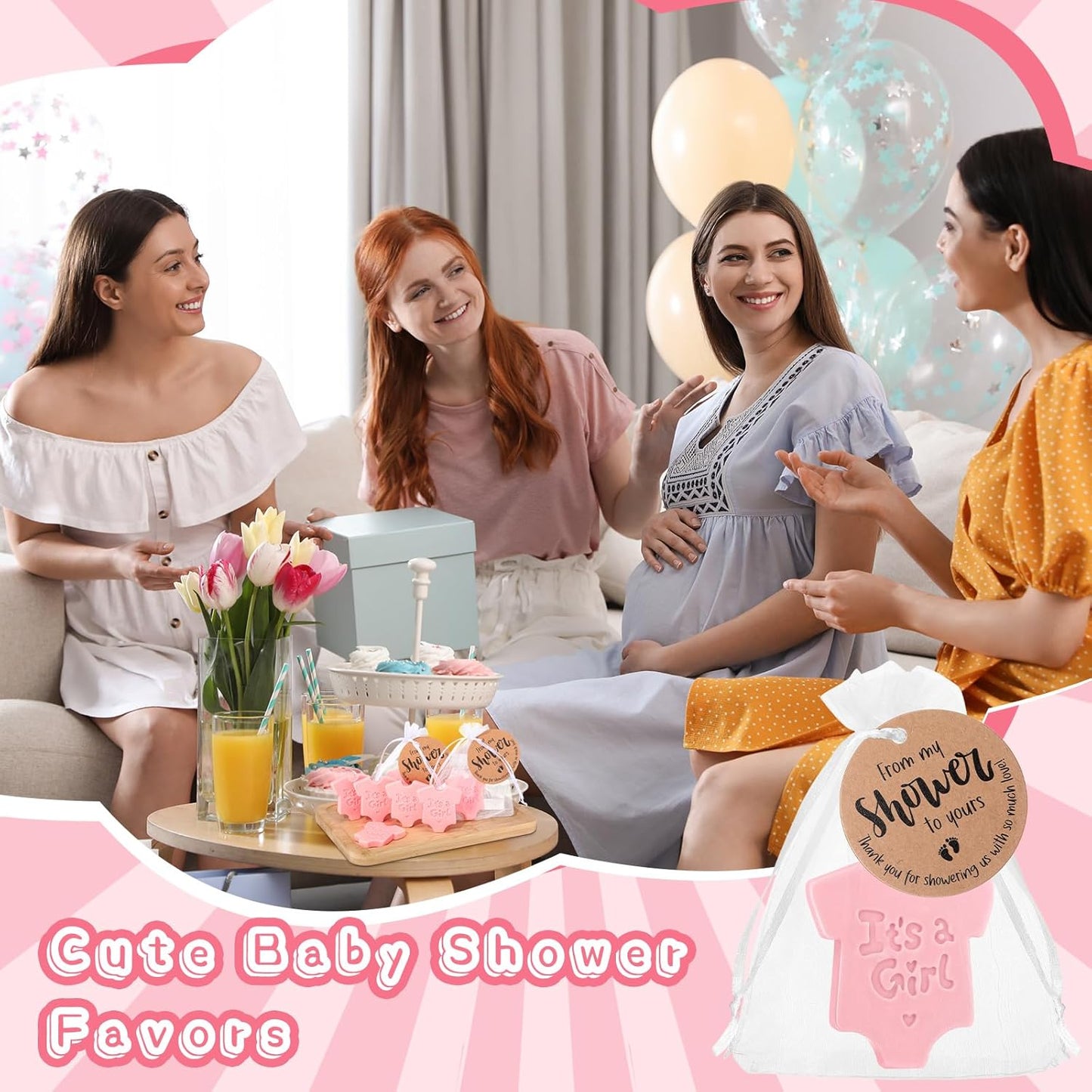 25 Sets Baby Shower Soap Favors for Guests - Boy Girl Mini Handmade Soaps with Thank You Tags and Organza Bags for Shower Gender Reveal Party Favors (Pink,Baby Shirt)